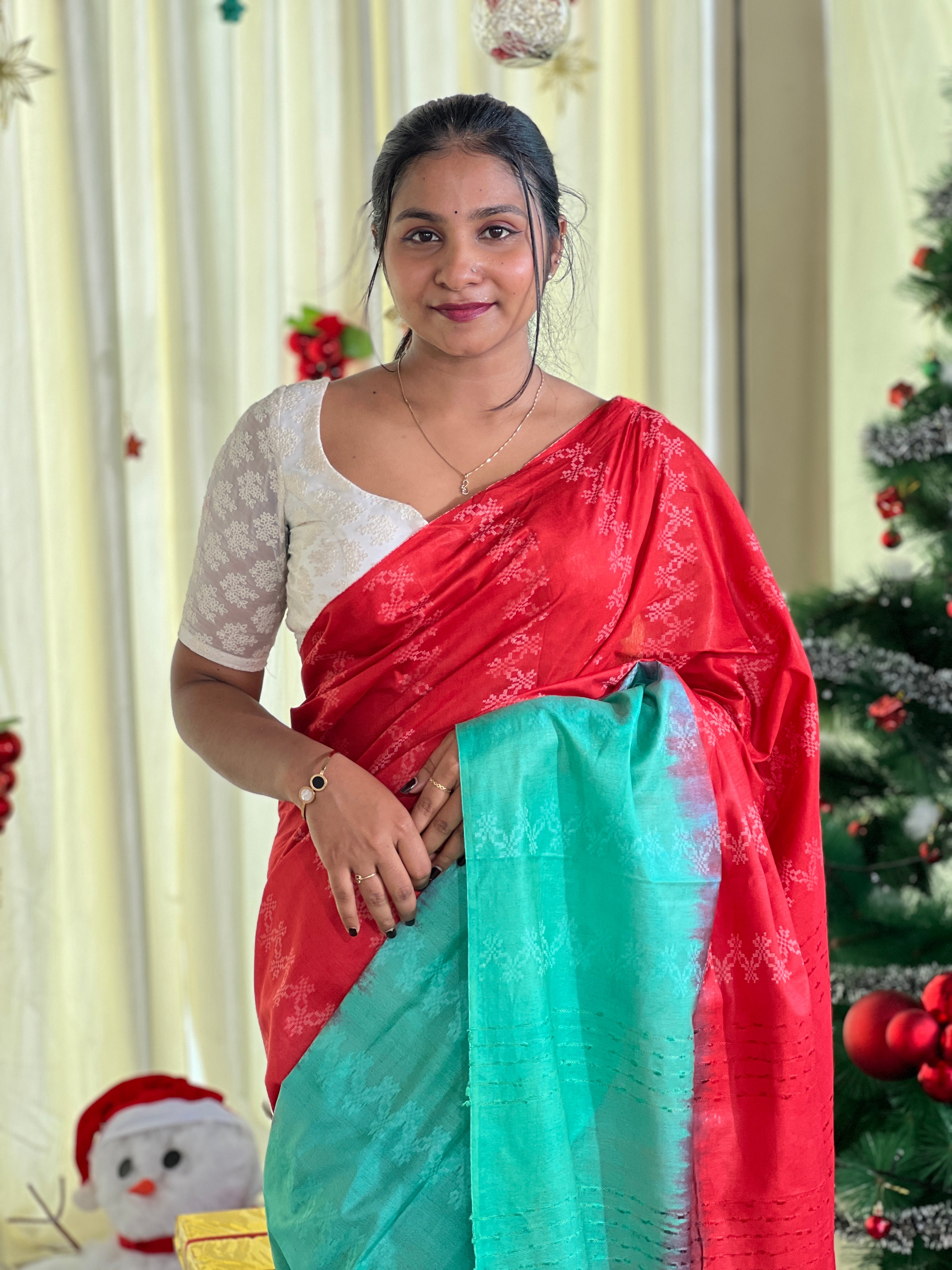 Geometric Style Patterned Bhagalpuri Linen Saree | NHH559