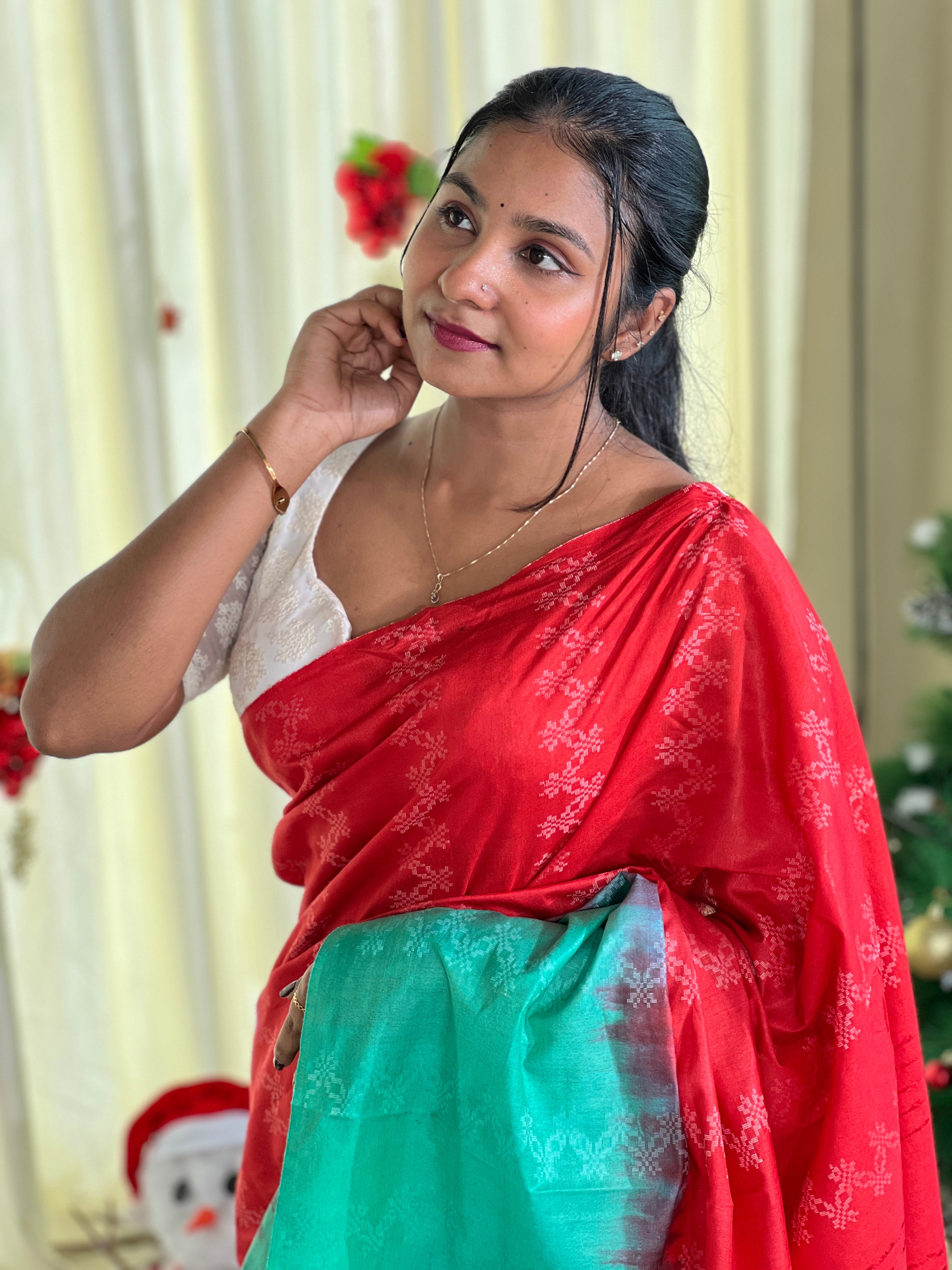 Geometric Style Patterned Bhagalpuri Linen Saree | NHH559