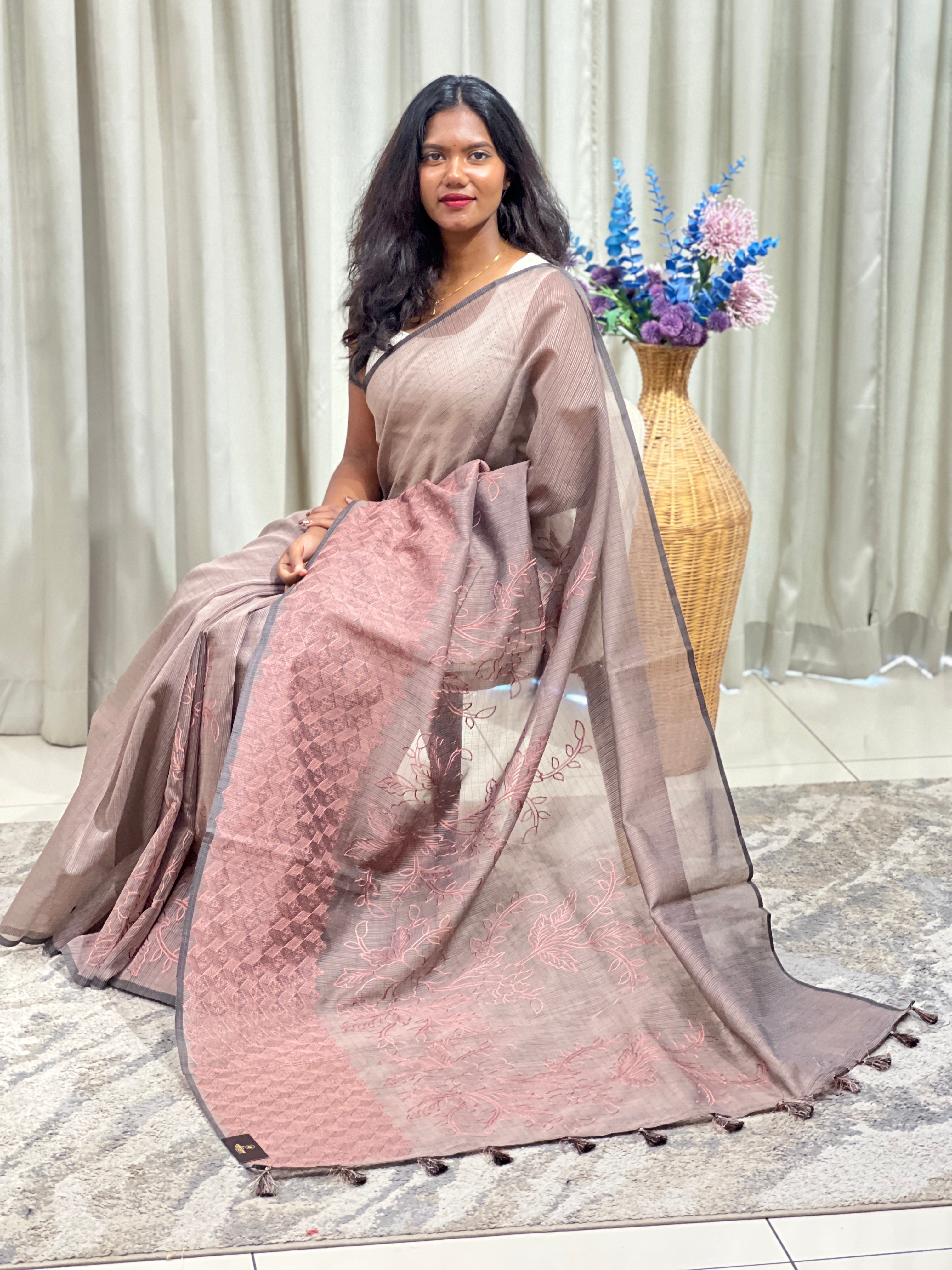 Embroidered Floral Pattern Kota Saree | ZSS305