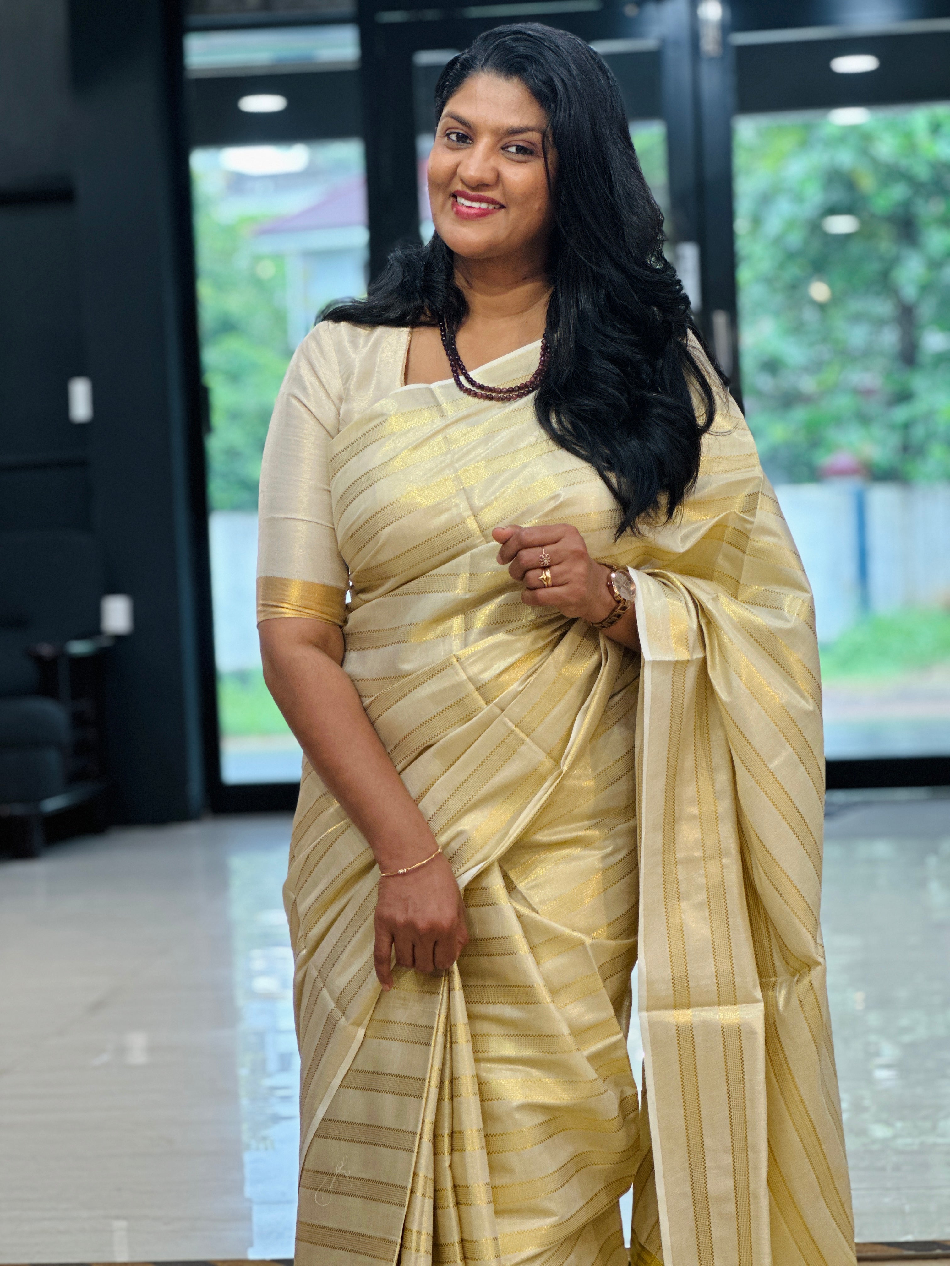 Stripe Pattern Woven Tissue Saree | RLF143