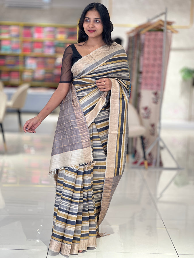 Stripe Pattern Desi Tussar Saree | HS1207