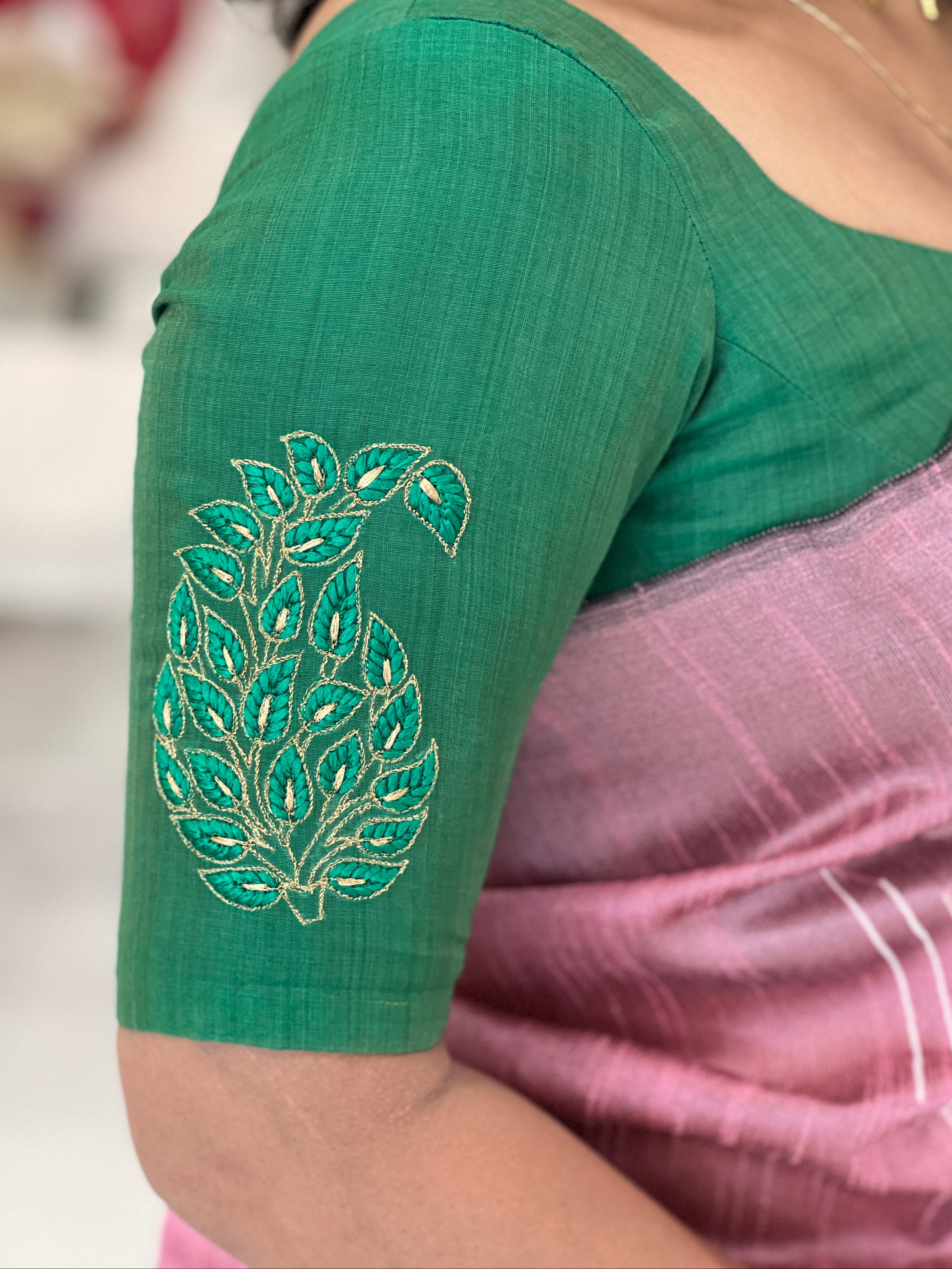 Machine Embroidery Chanderi Unstitched Blouse | BM186