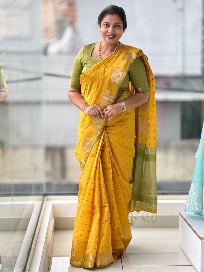 Traditional Elephant Motifs Design Semi Silk Saree | SSN166