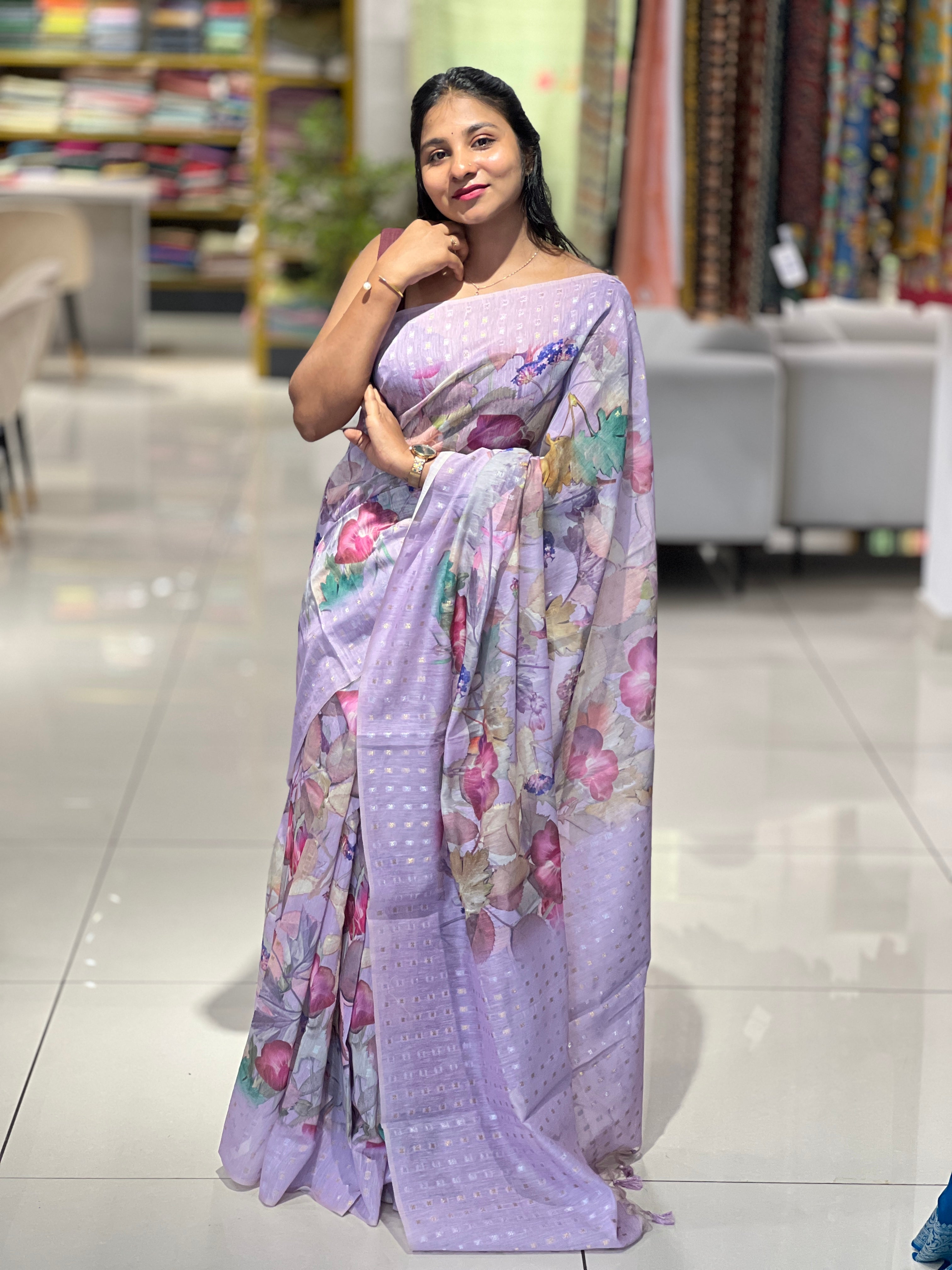 Floral Printed Chanderi Finish Saree | SSN135
