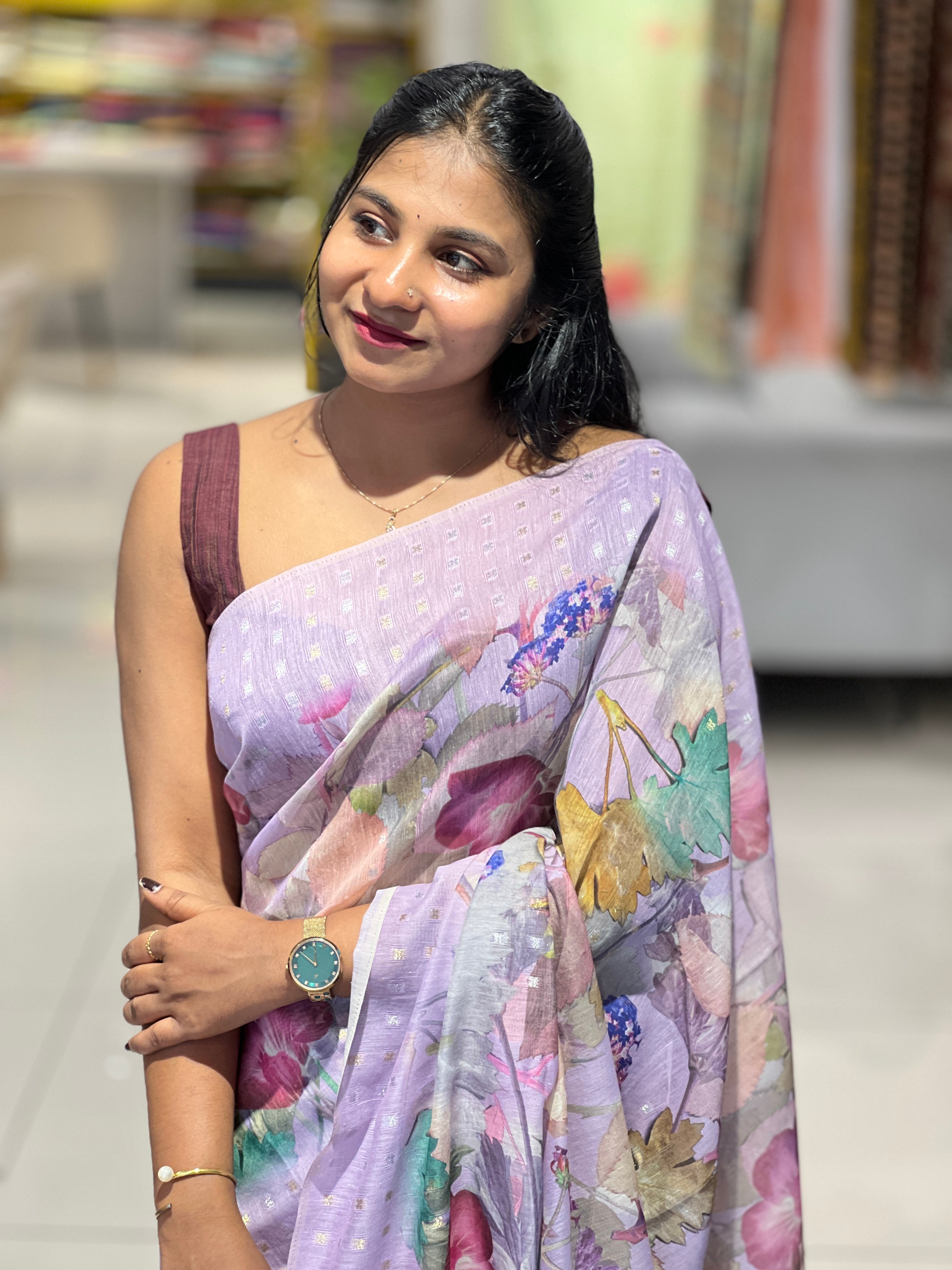 Floral Printed Chanderi Finish Saree | SSN135