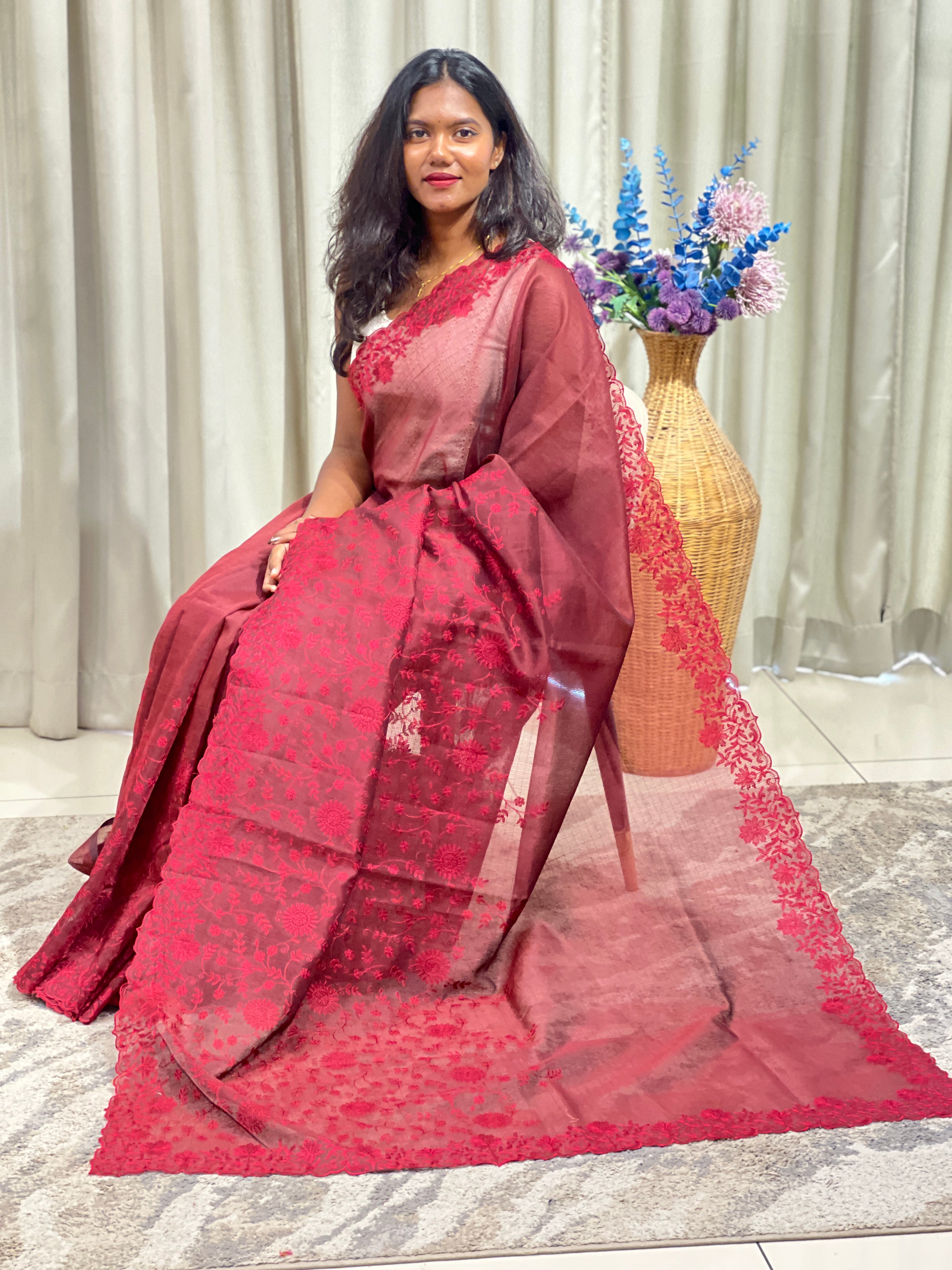 Floral Embroidered Super Net Kota Saree | ZSS390