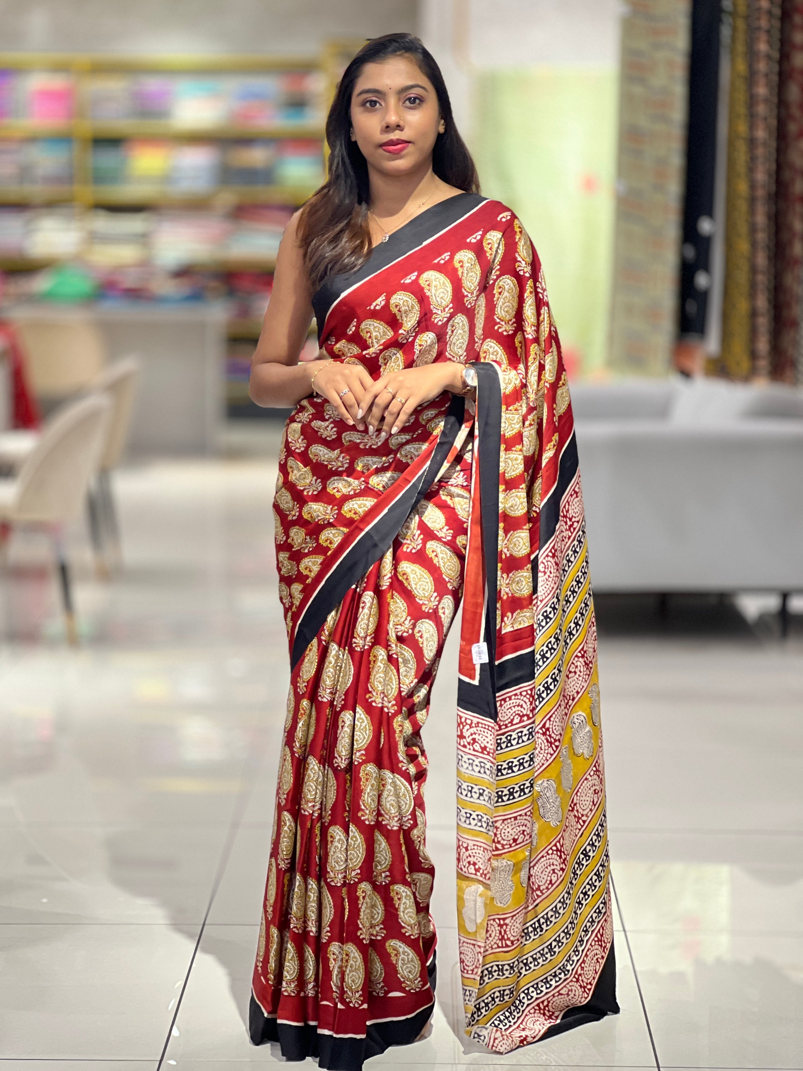 Paisley Print Patterned Modal Saree | JKL526