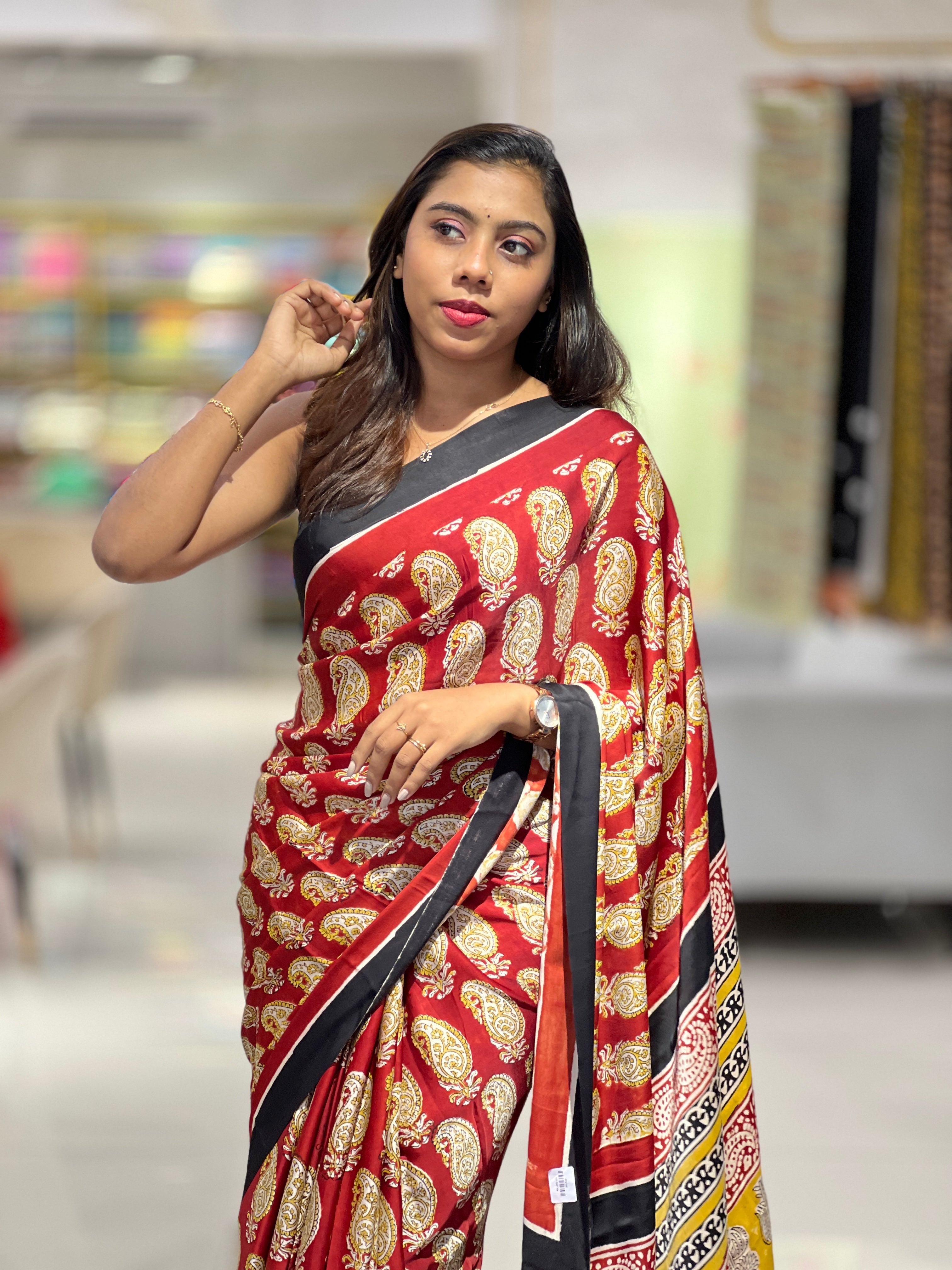Paisley Print Patterned Modal Saree | JKL526