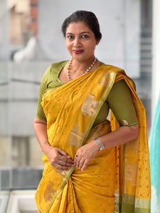 Traditional Elephant Motifs Design Semi Silk Saree | SSN166