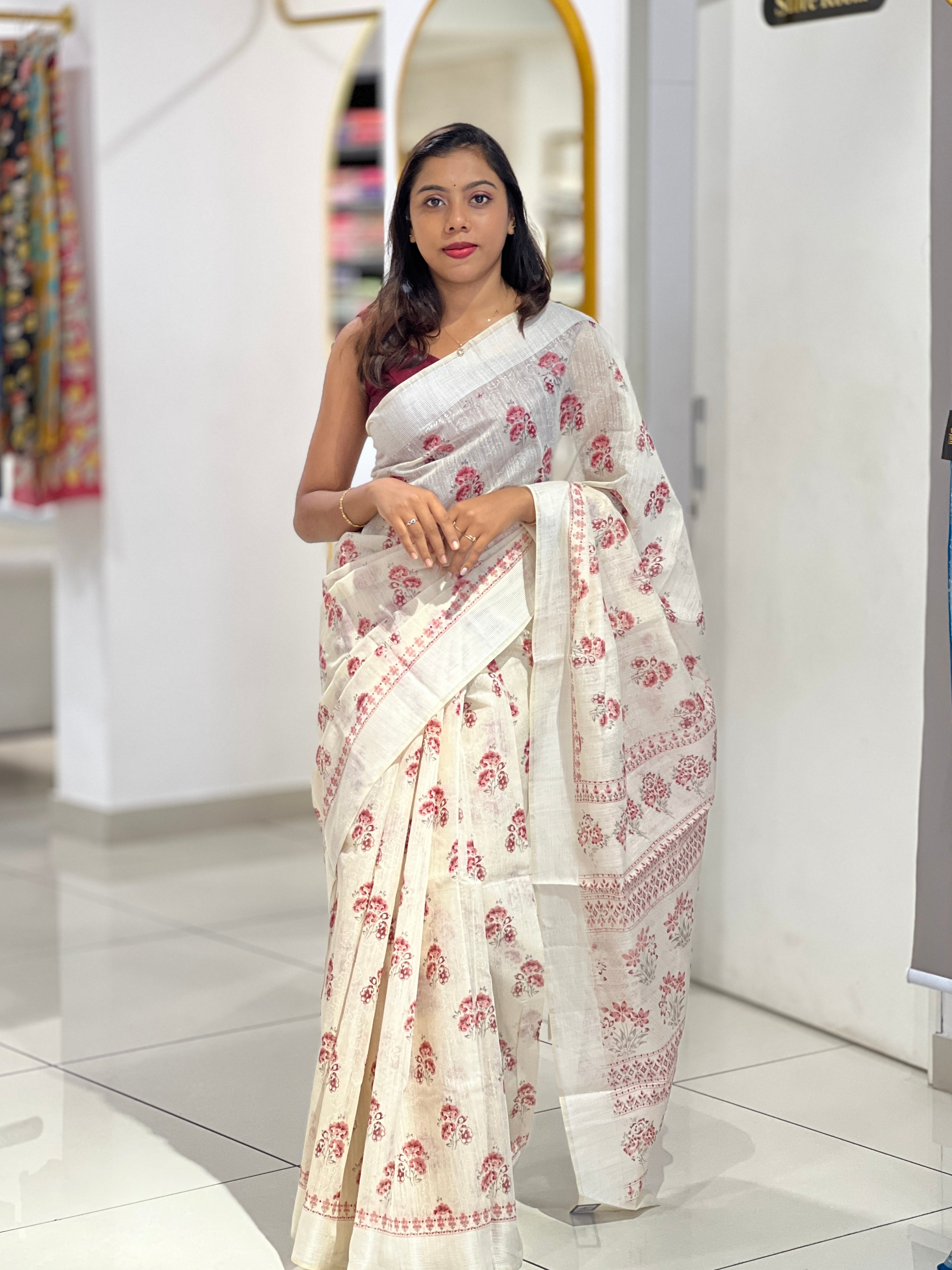 Floral Printed Cotton Saree | VDA230