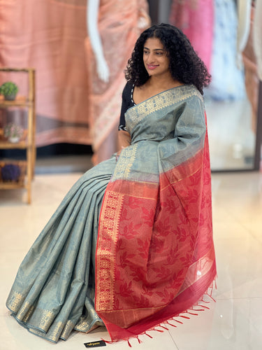 Floral Embroidered Bhagalpuri Linen Saree | MDS302