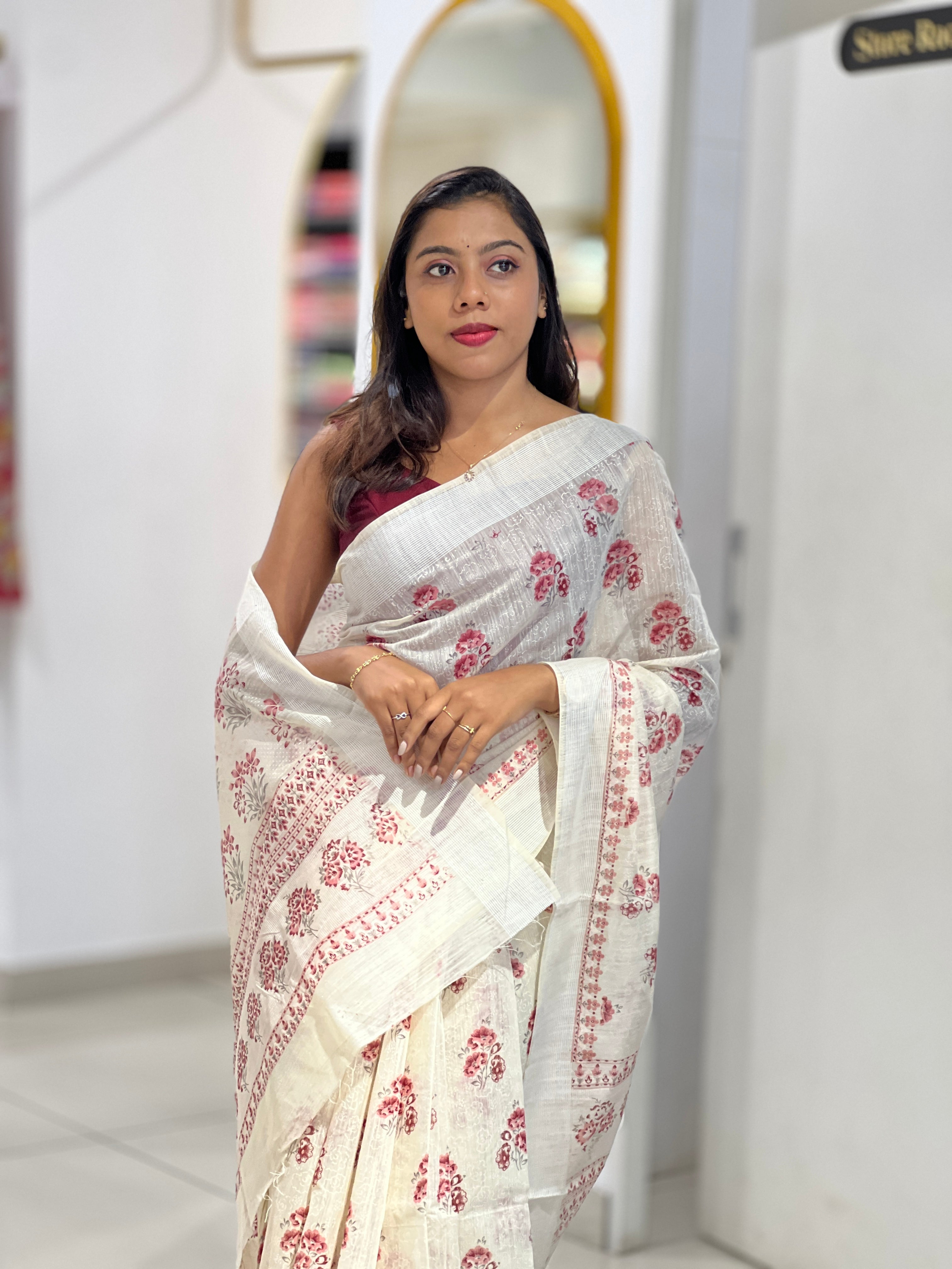 Floral Printed Cotton Saree | VDA230