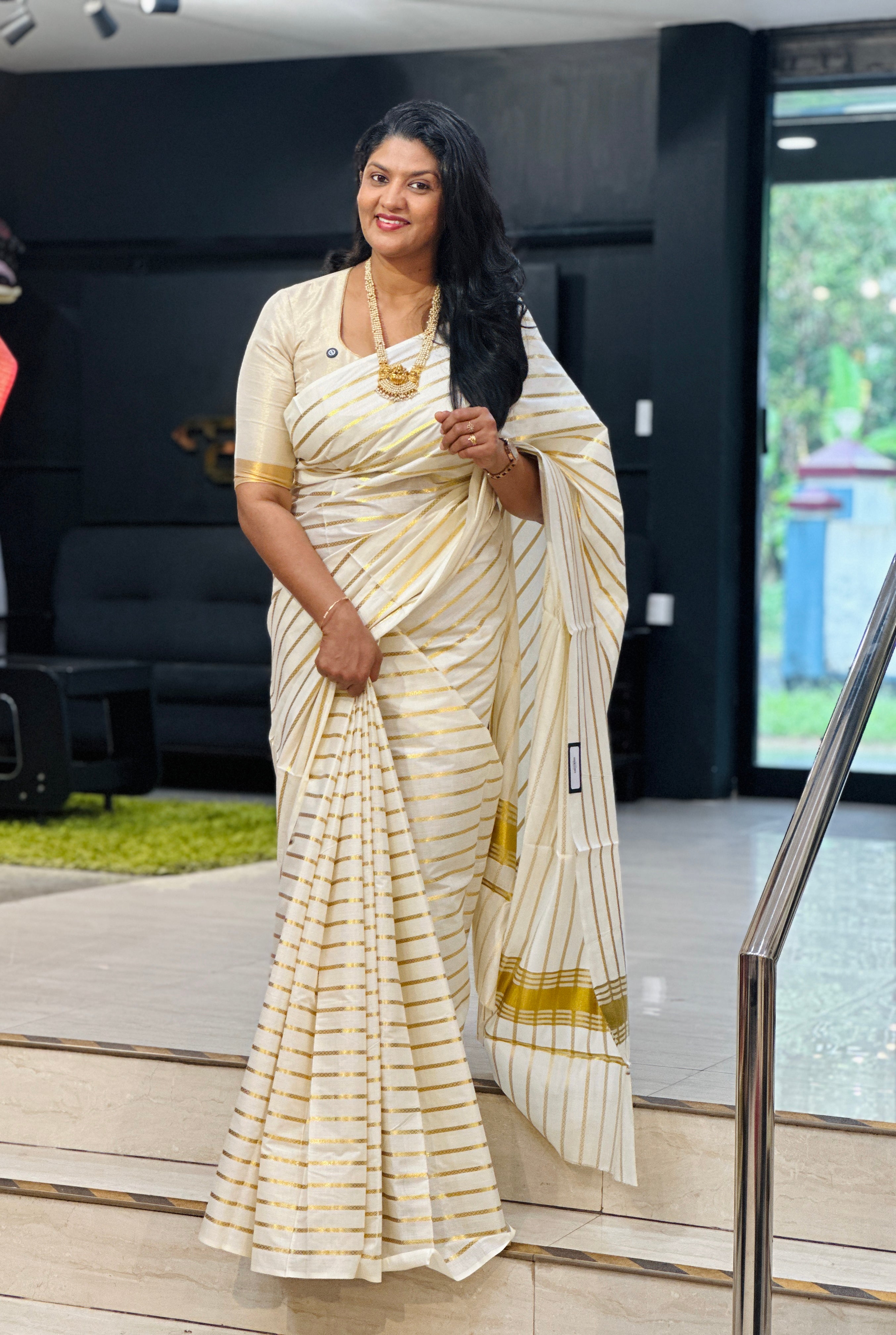 Horizontal Striped Kerala Cotton Saree | RLF141