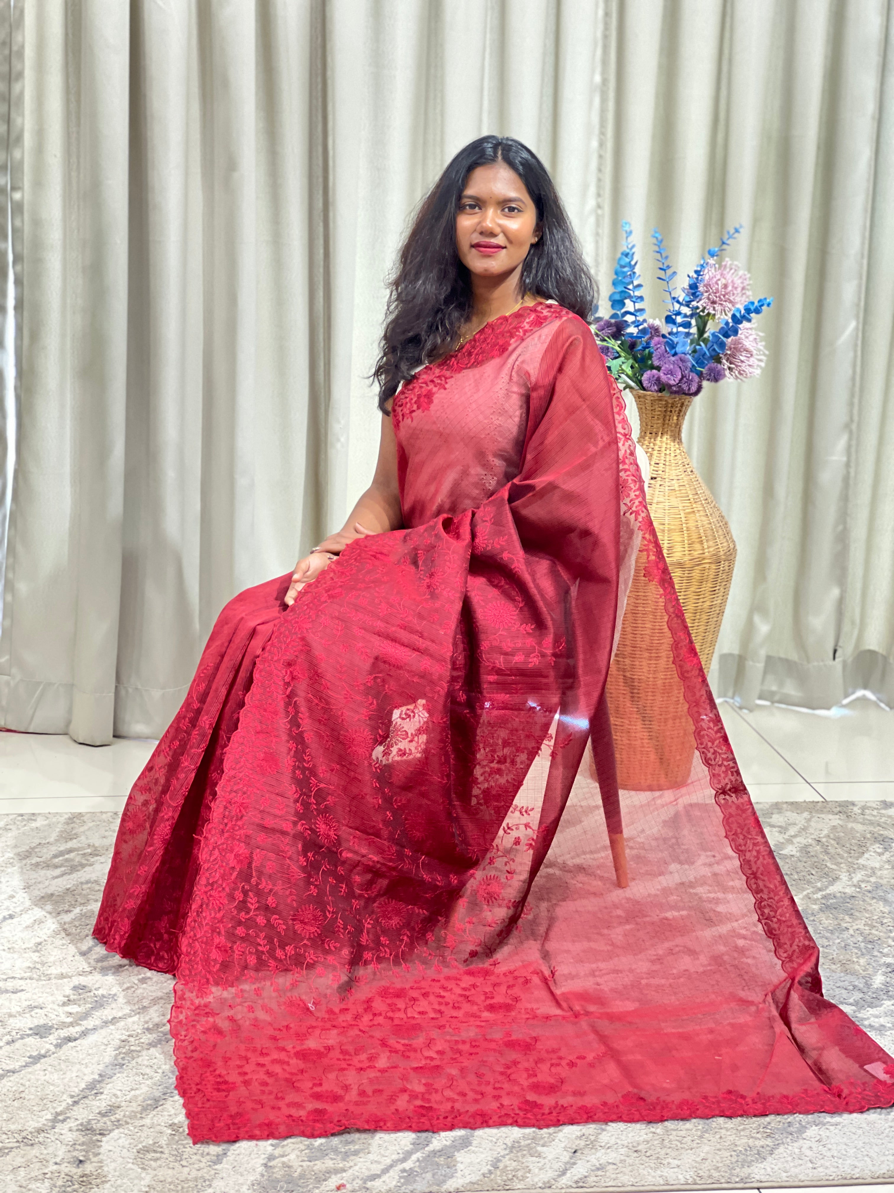 Floral Embroidered Super Net Kota Saree | ZSS298