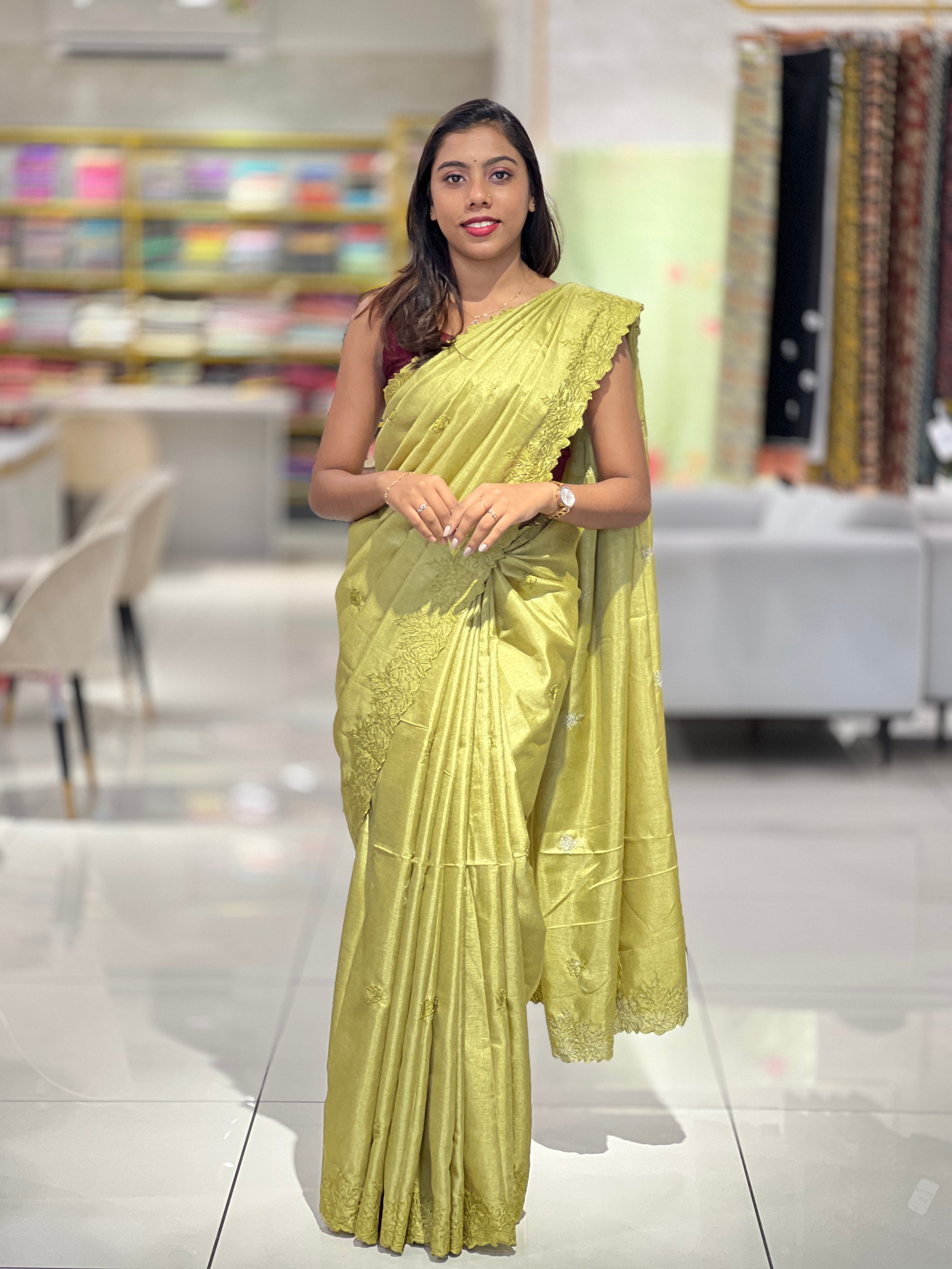 Machine Embroidery Detailed Semi Tussar Saree | VDA300