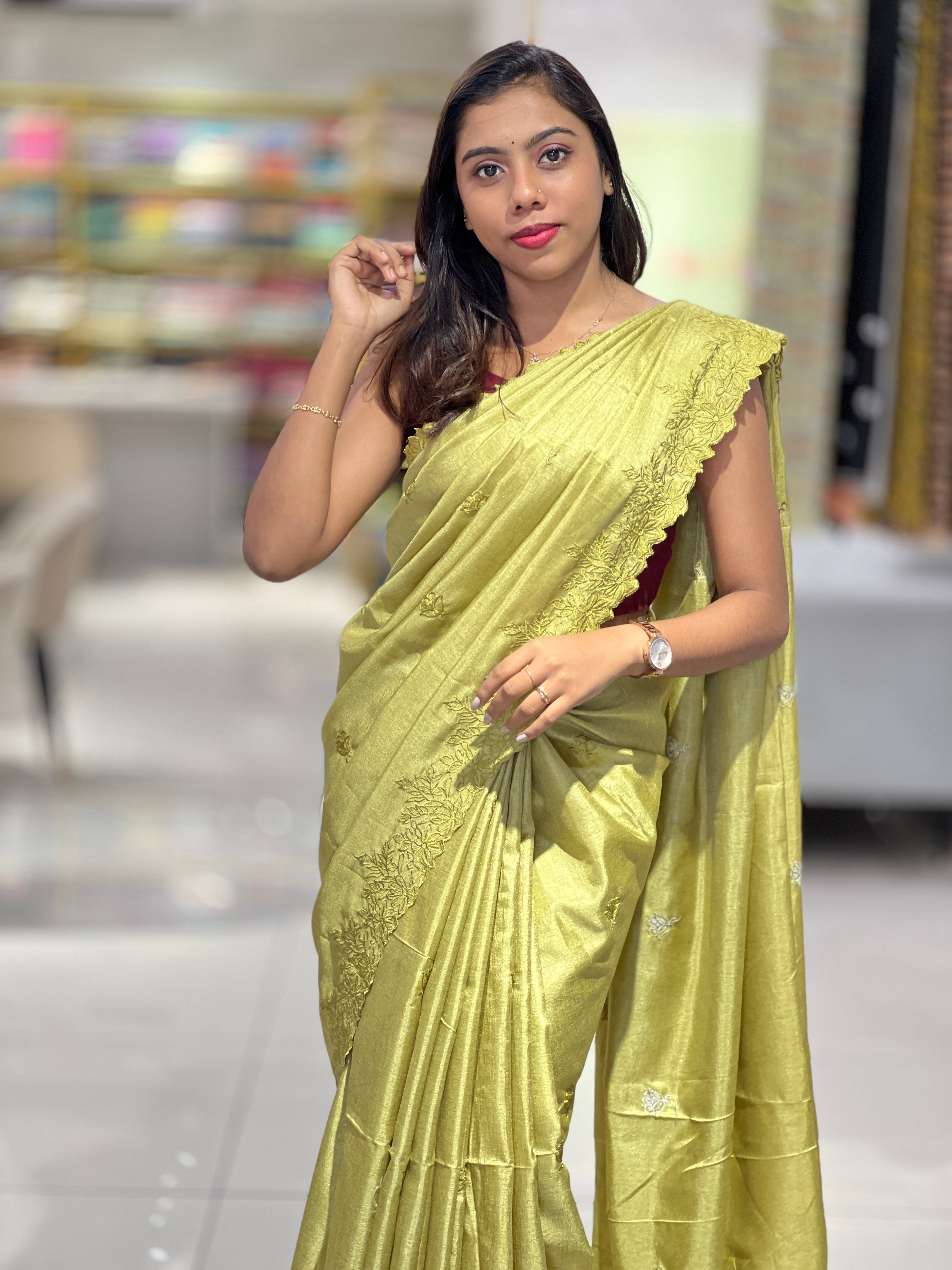 Machine Embroidery Detailed Semi Tussar Saree | VDA300