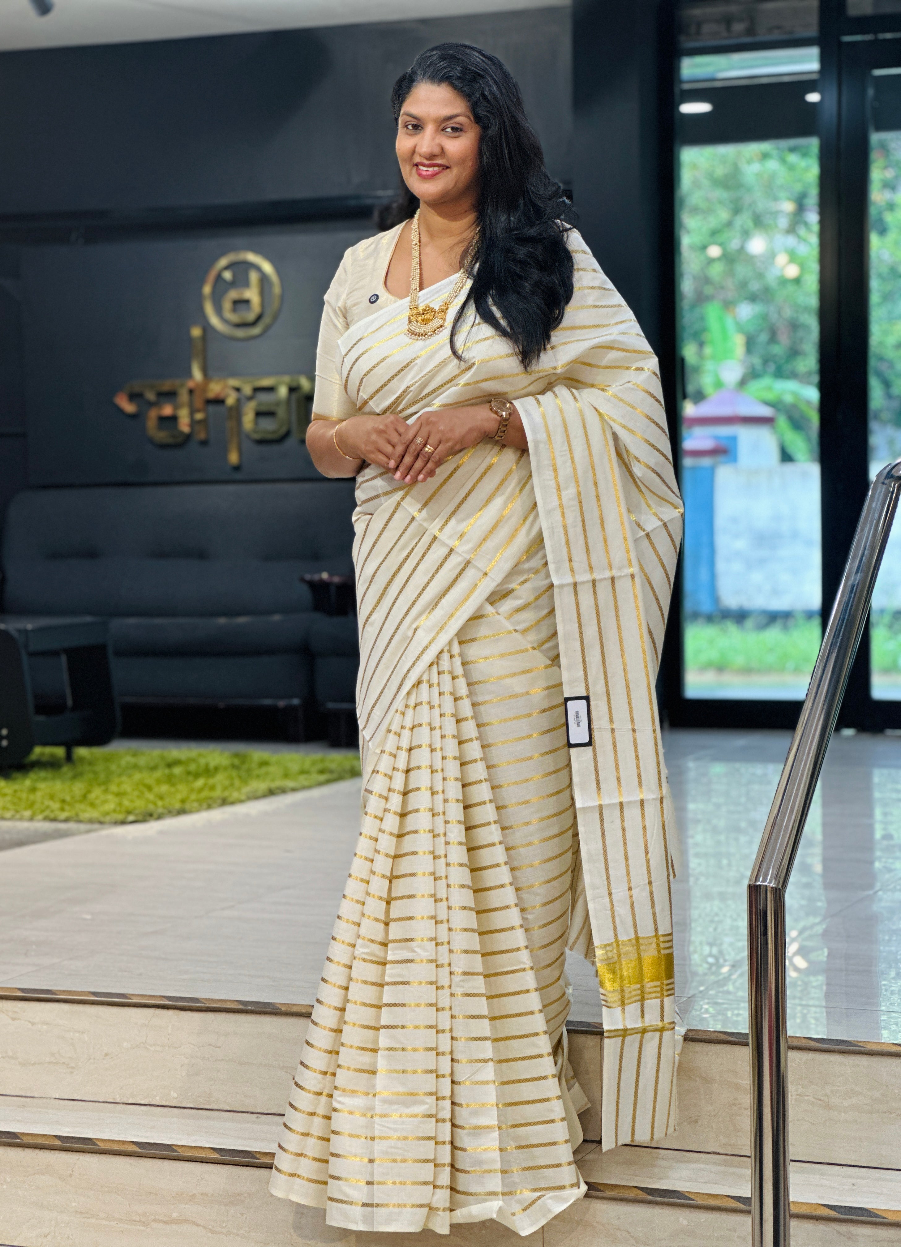 Horizontal Striped Kerala Cotton Saree | RLF141