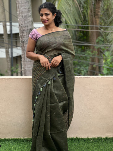 Kesiya Weaved Blended Linen Saree | DLS131