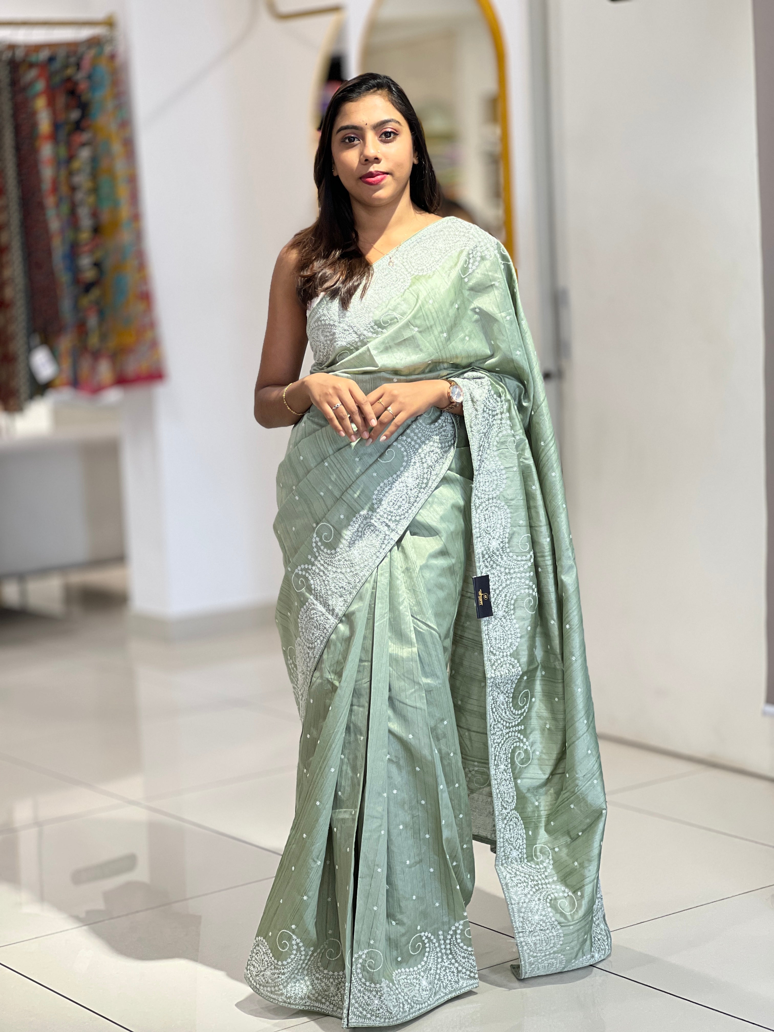 Paisley Embroidery Detailed Semi Tussar Saree | RP543