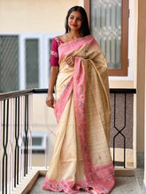 Hand Embroidery Highlighted Semi Tussar Saree | DVS132