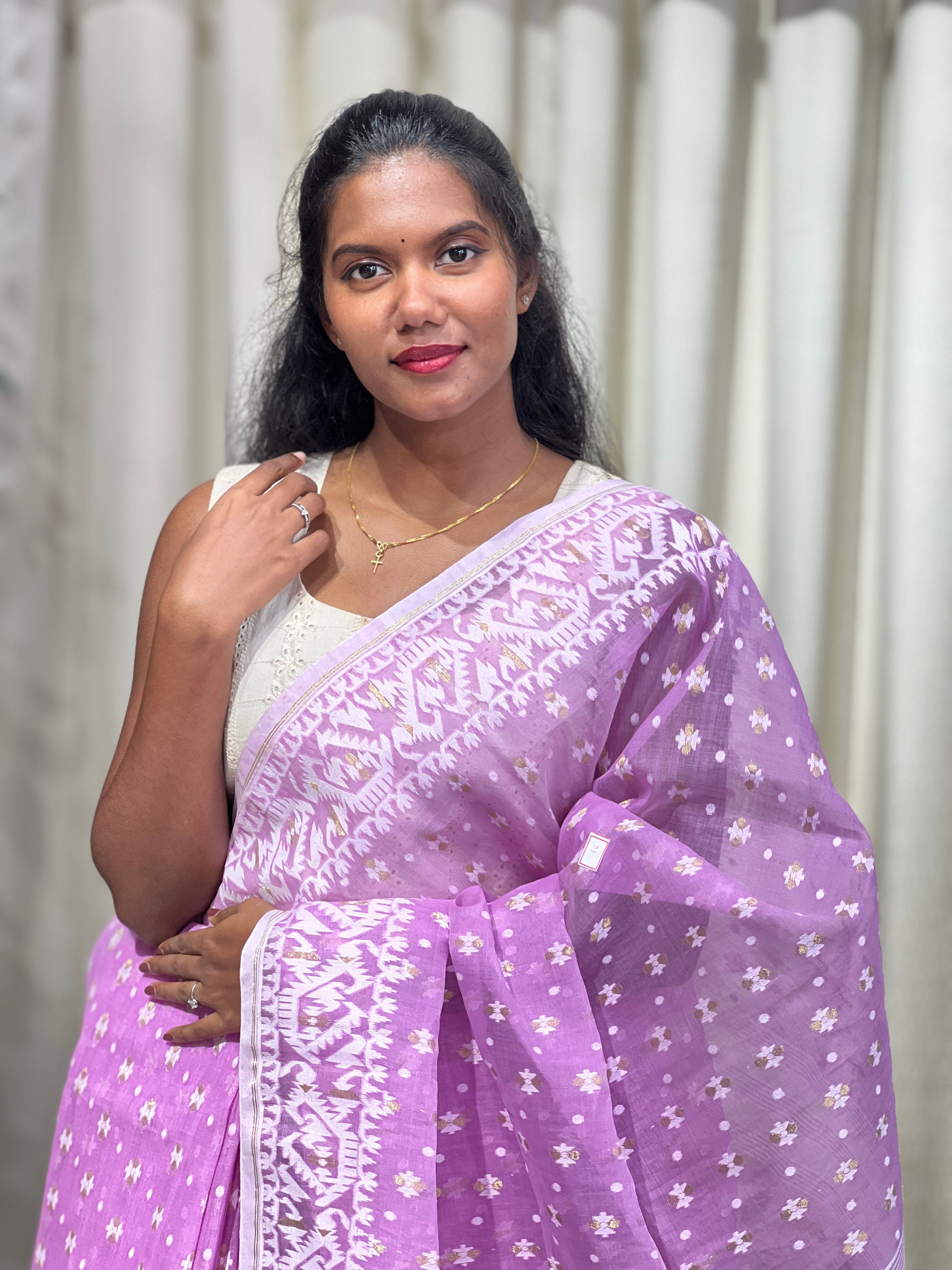 Traditional Jamdani Woven Organdy-Cotton Saree | AYD246