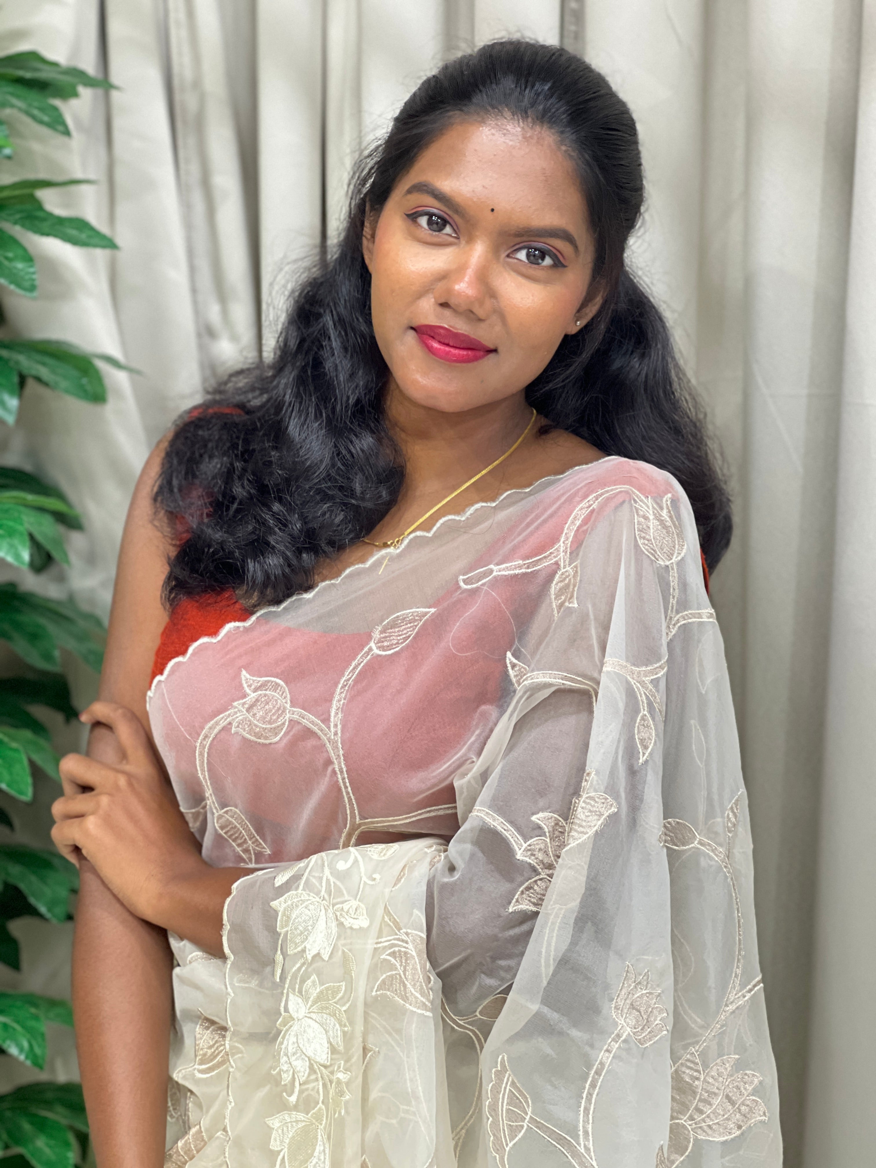 Floral Applique Work Detailed Pure Organza Saree | MM173