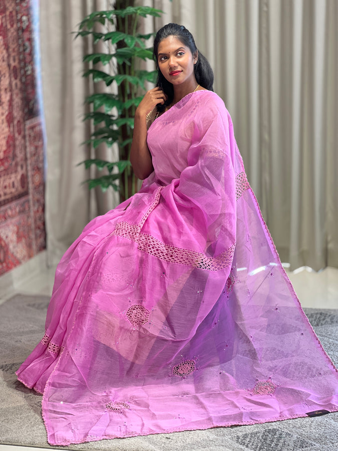Crochet Lace With Mirror Detailed Kota Saree | SF1138