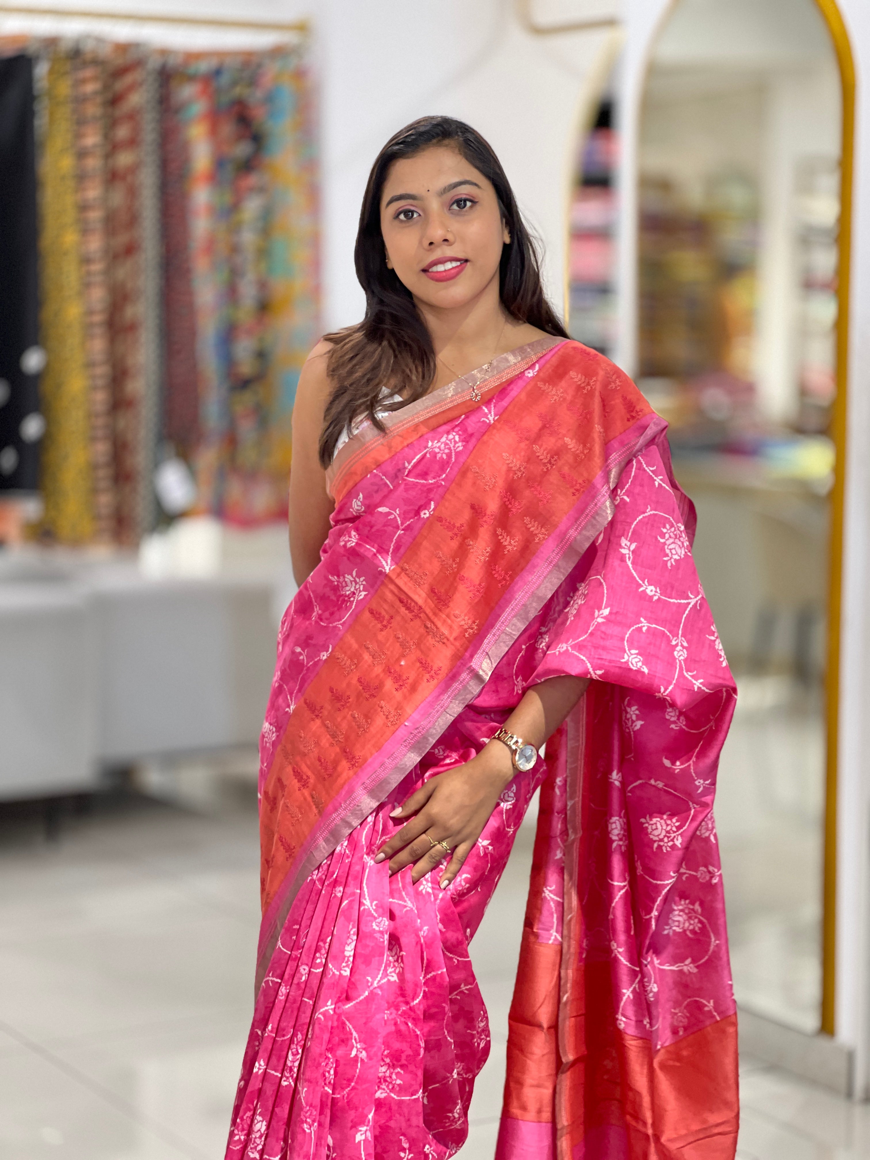 Printed Pure Chanderi Saree | JRT116