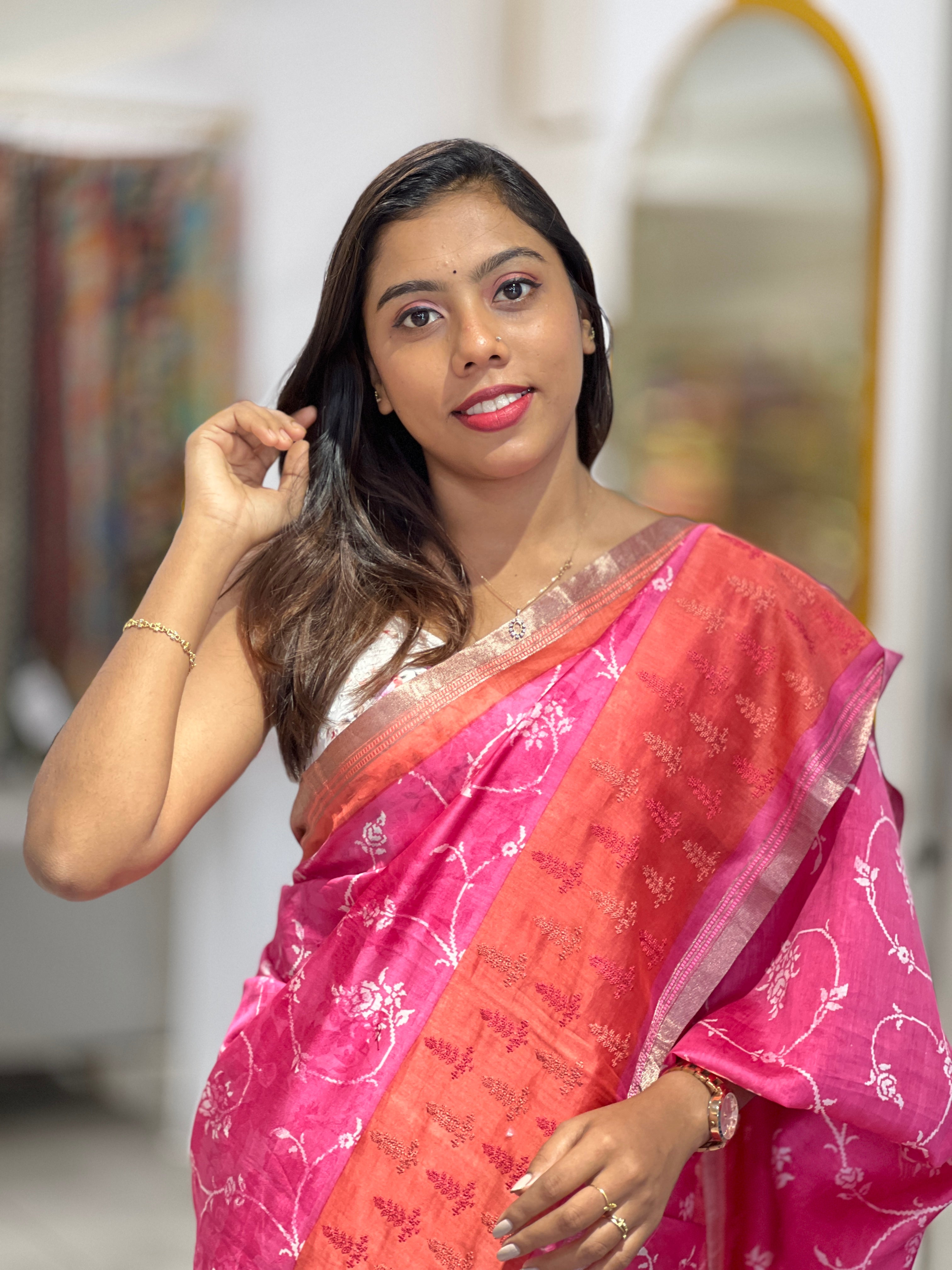 Printed Pure Chanderi Saree | JRT116