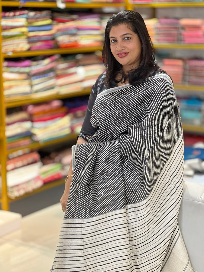 Shibori Print Patterned Matka Tussar Saree | UVS102