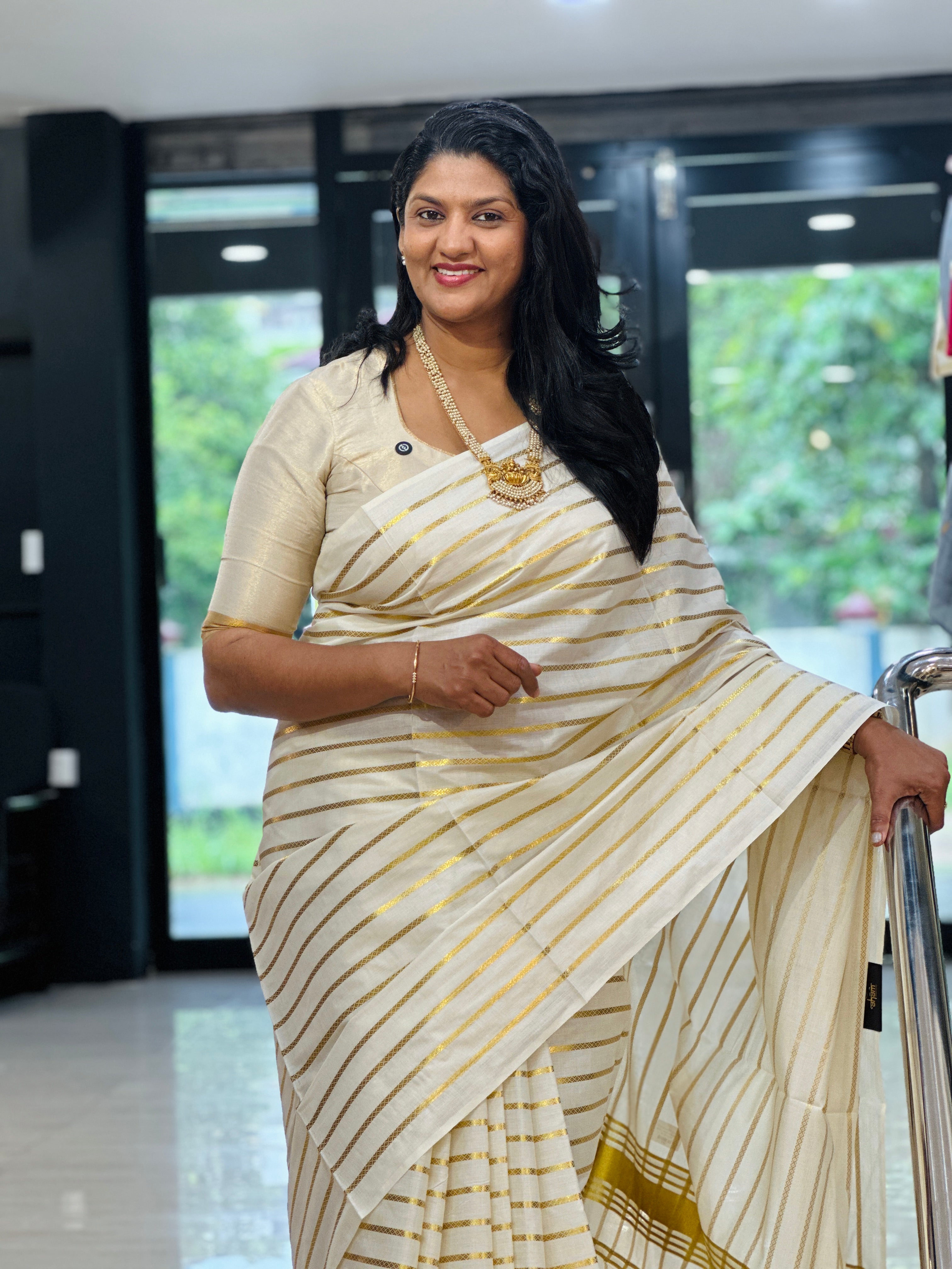 Horizontal Striped Kerala Cotton Saree | RLF141