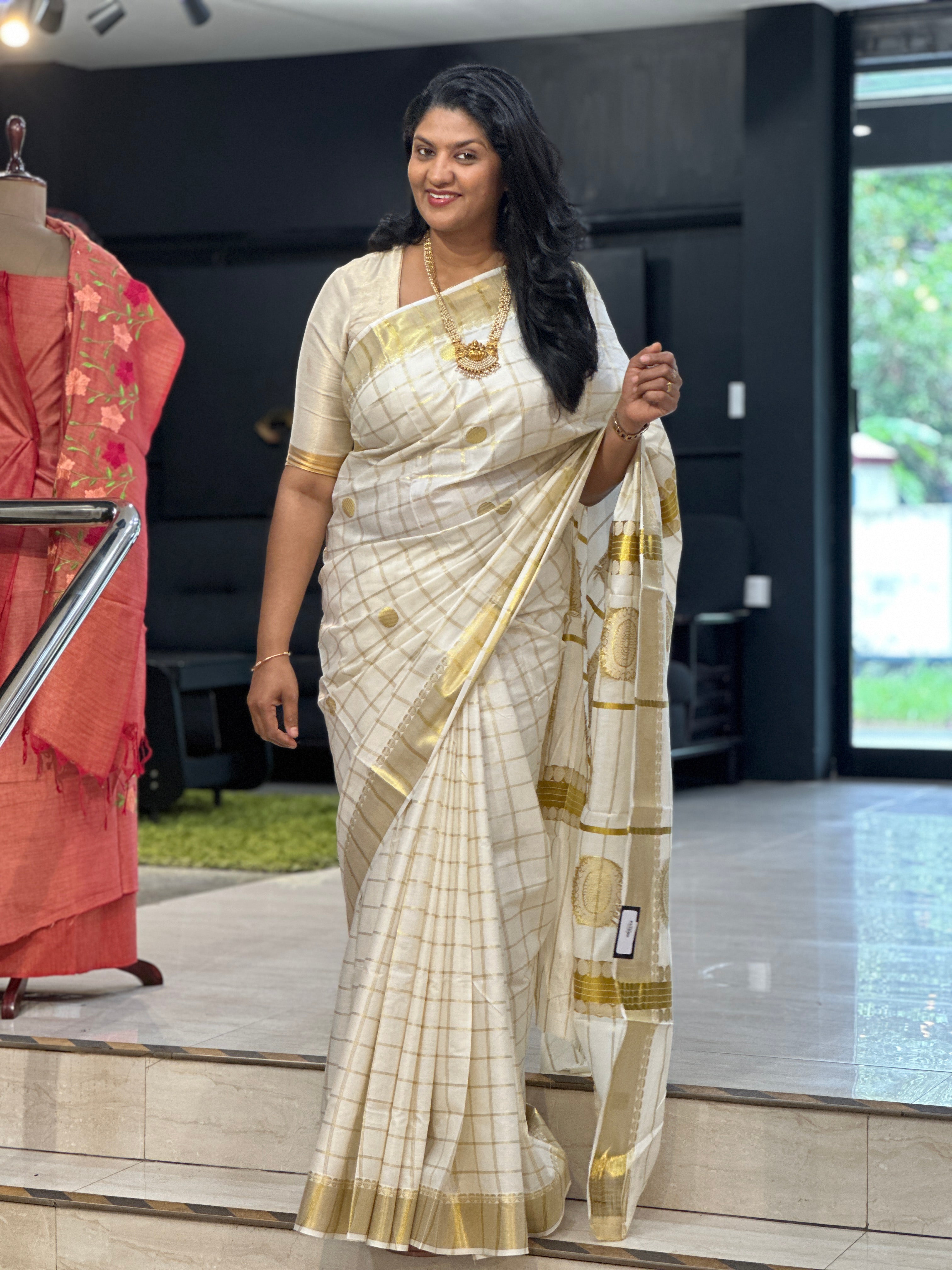 Horizontal Striped Kerala Cotton Saree | RLF200