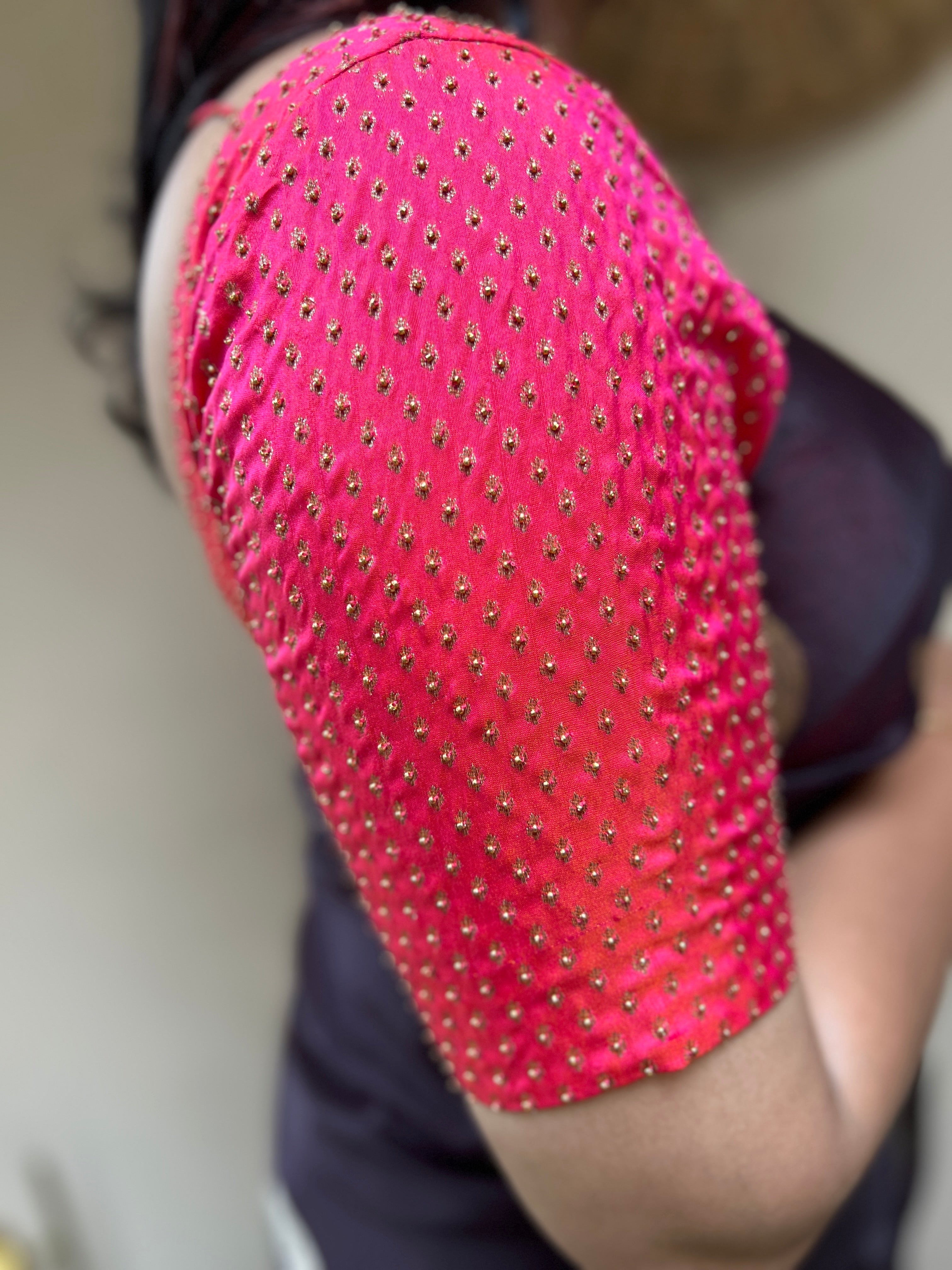 Peach Pink Banarasi Brocade Deep Square U Neck Blouse | DN700