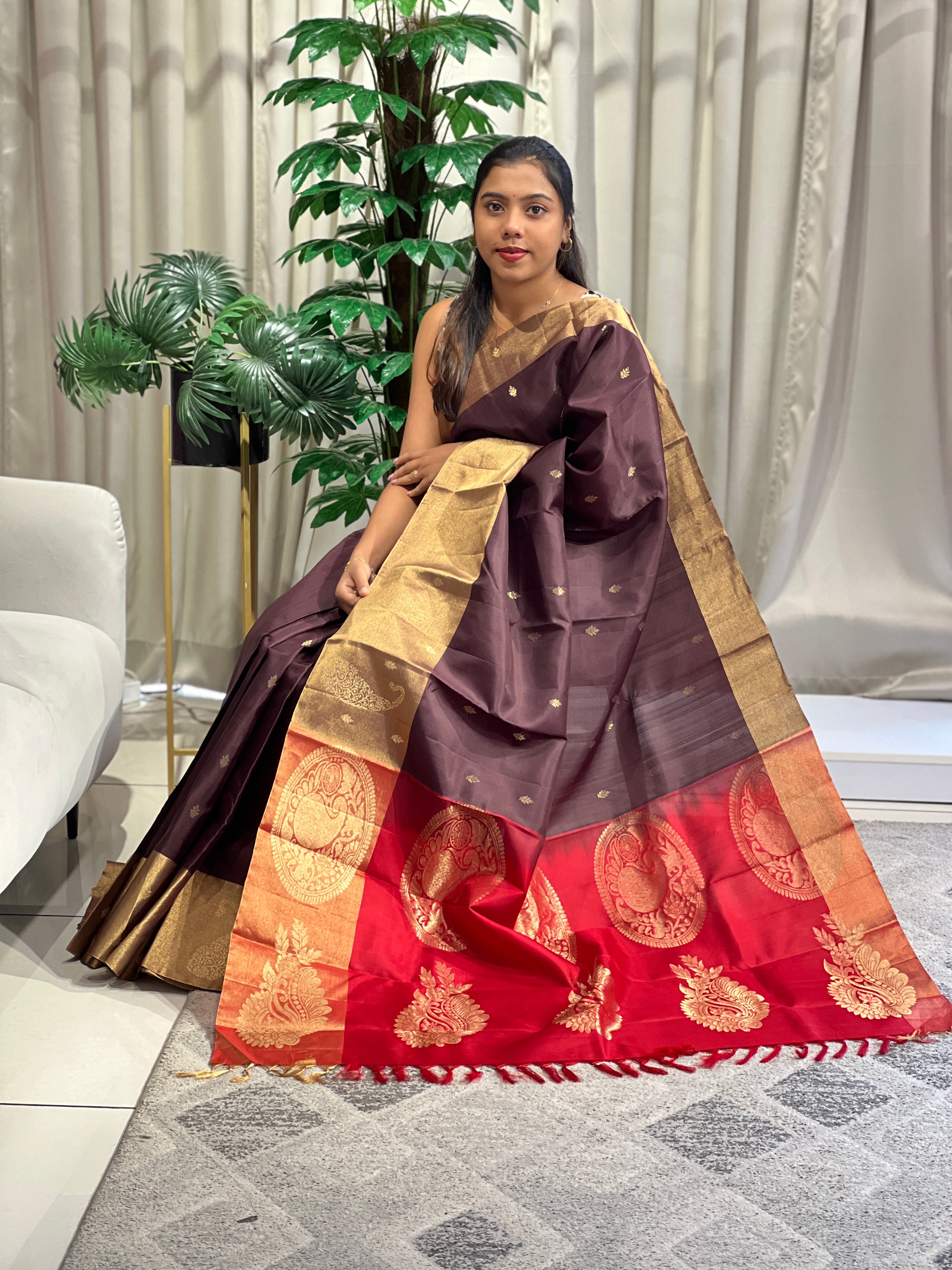 Paisley Border & Buta Woven Soft Silk Saree | SMT184