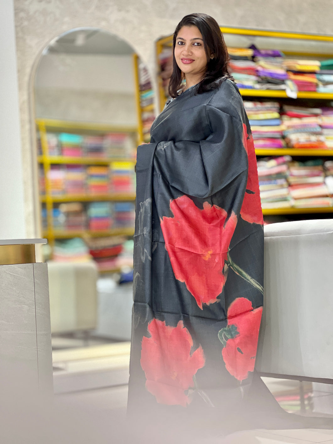 Floral Digital Printed Desi Tussar Saree | UVS128