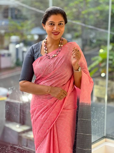 Kantha Weaving With Zig Zag Pattern Bhagalpuri Linen Saree | DLS174