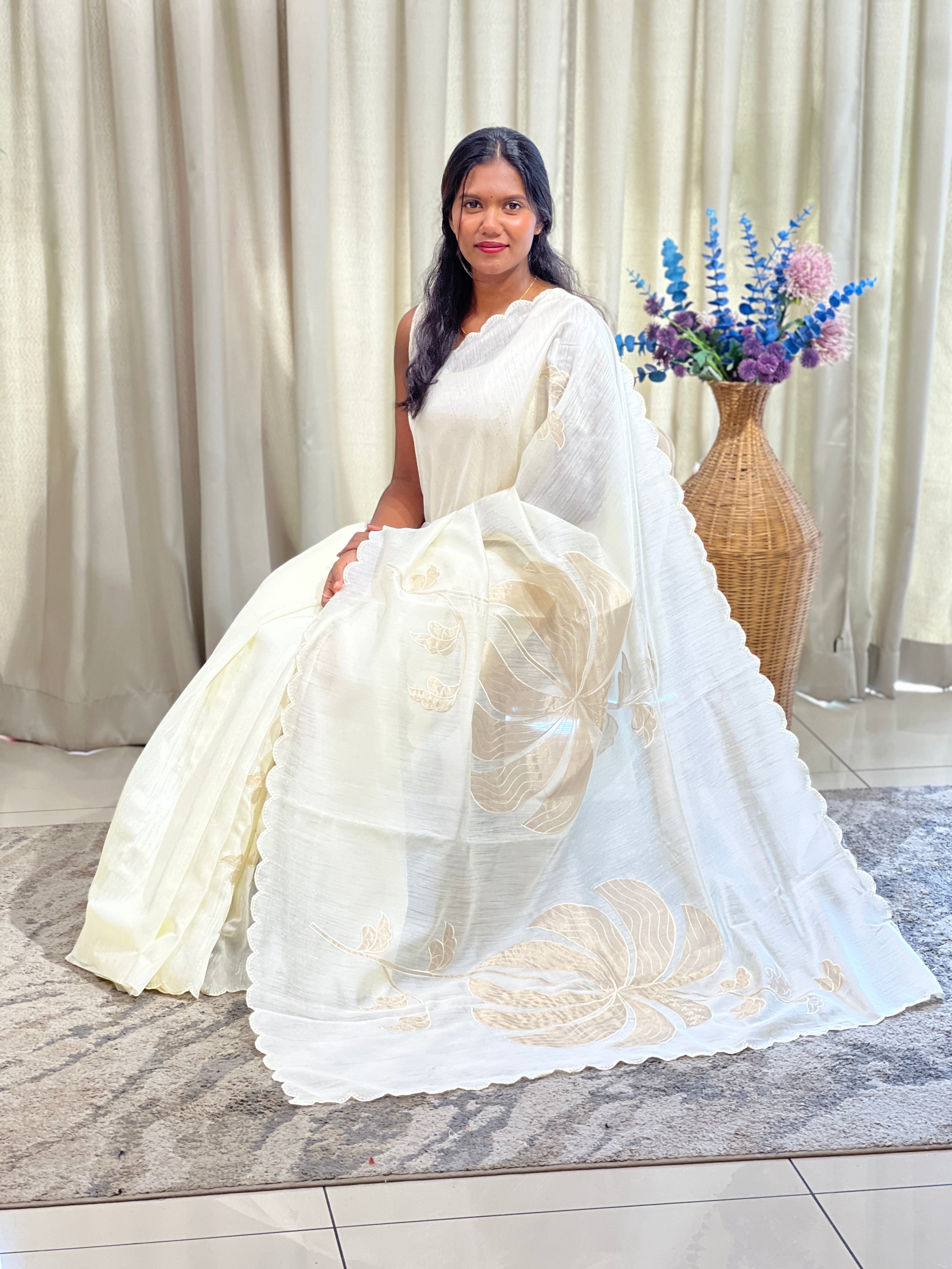 Floral Applique Semi Tussar Saree | ZSS599