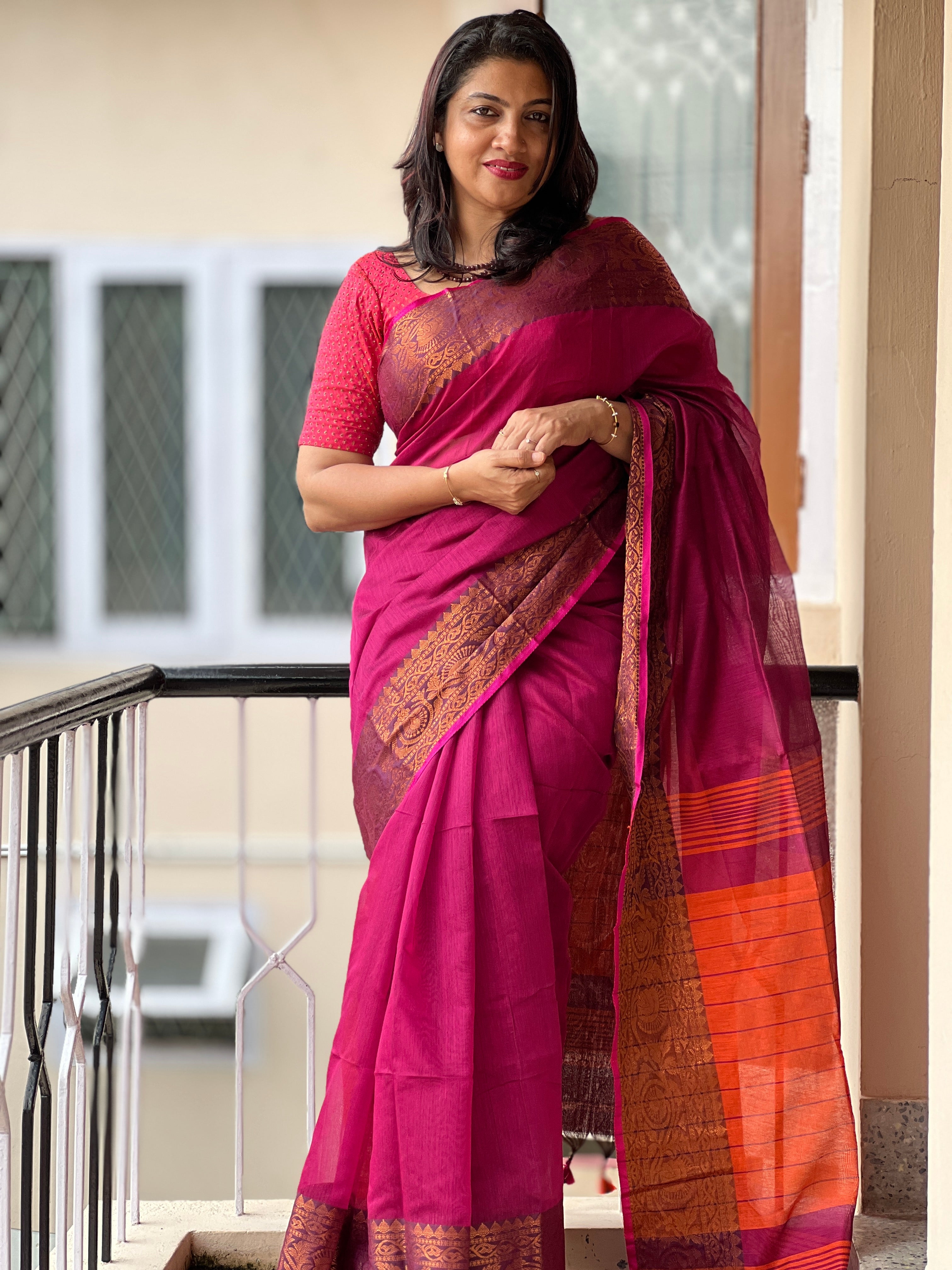 Copper Zari  Weaving Mercerized Cotton Saree | SA170
