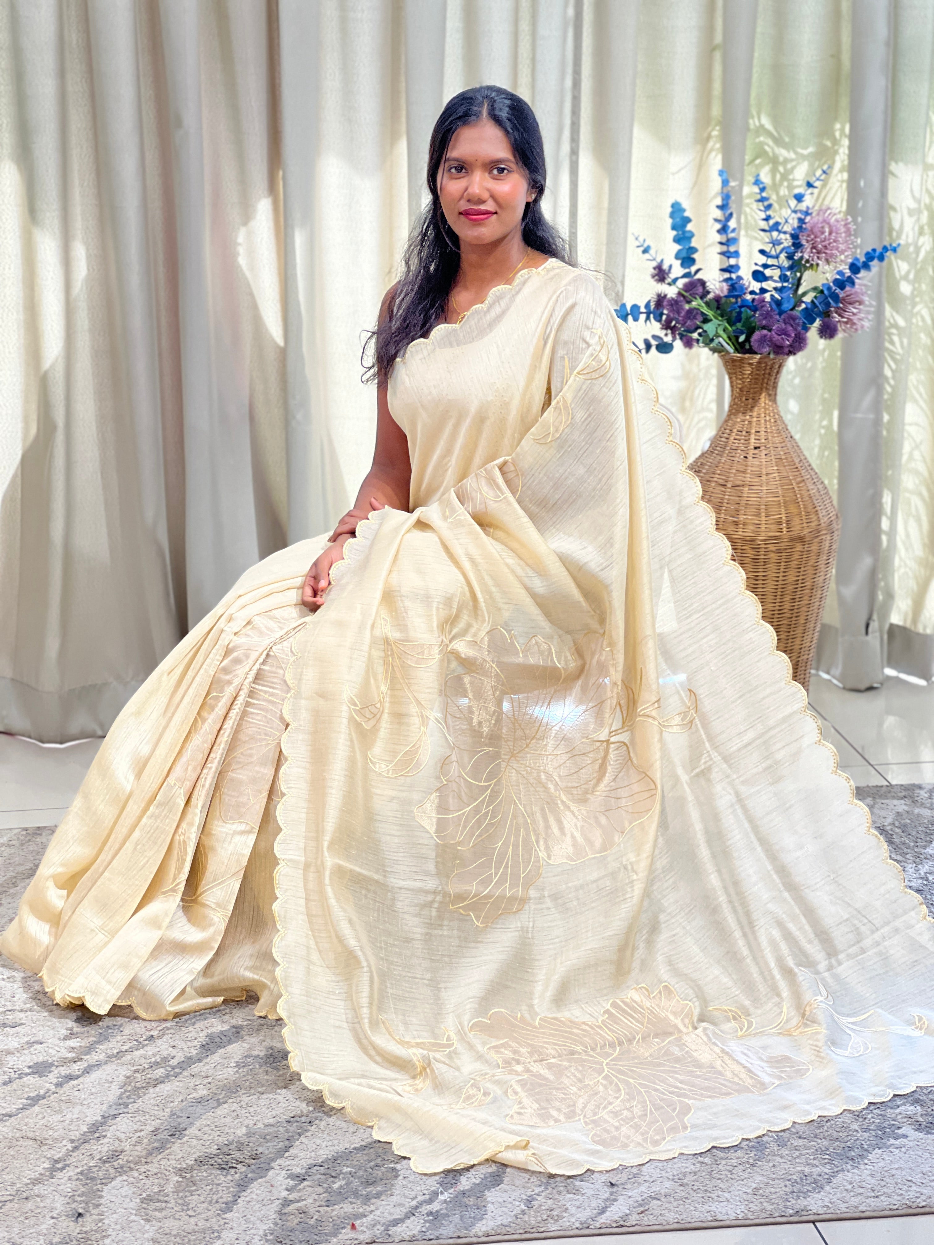 Floral Applique Semi Tussar Saree | ZSS600