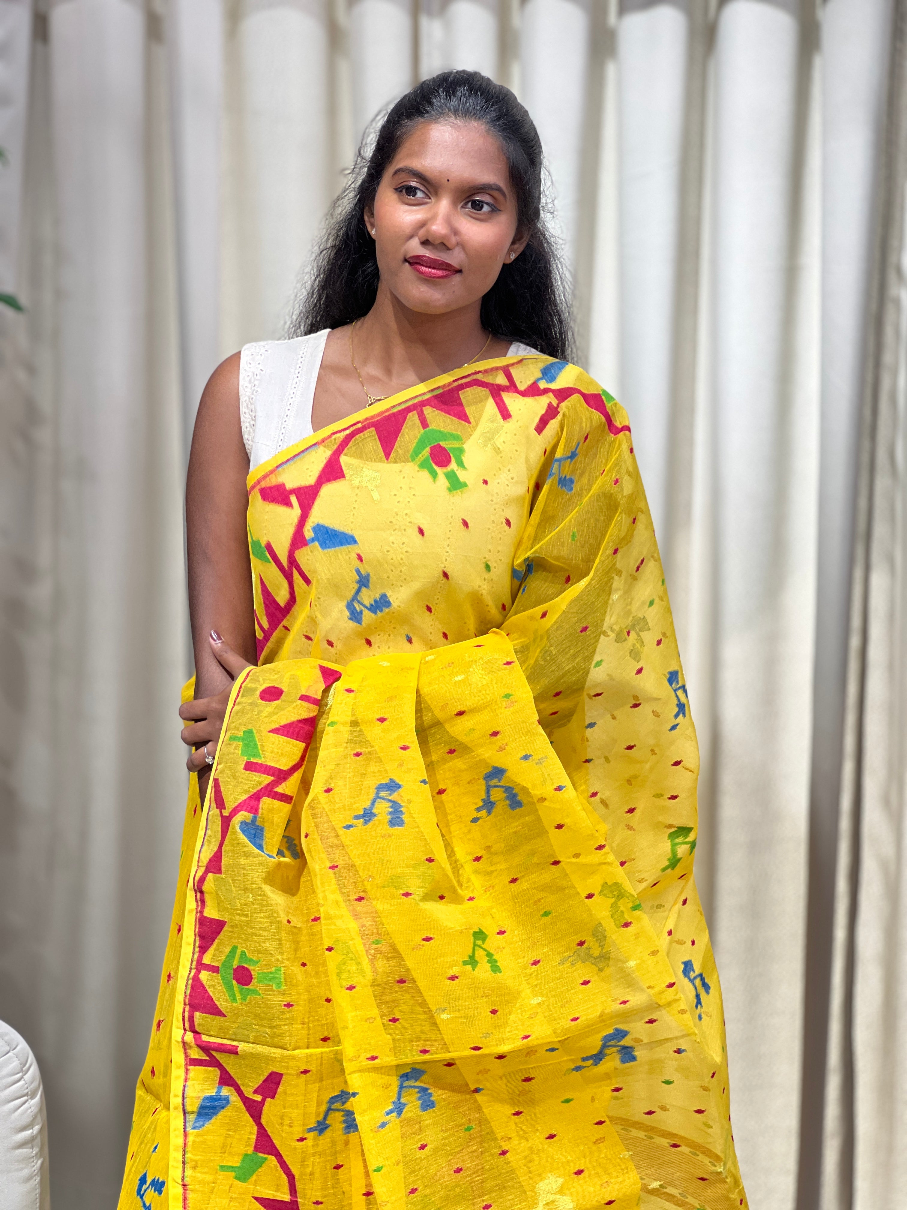 Traditional Jamdani Woven Organdy-Cotton Saree | AYD248