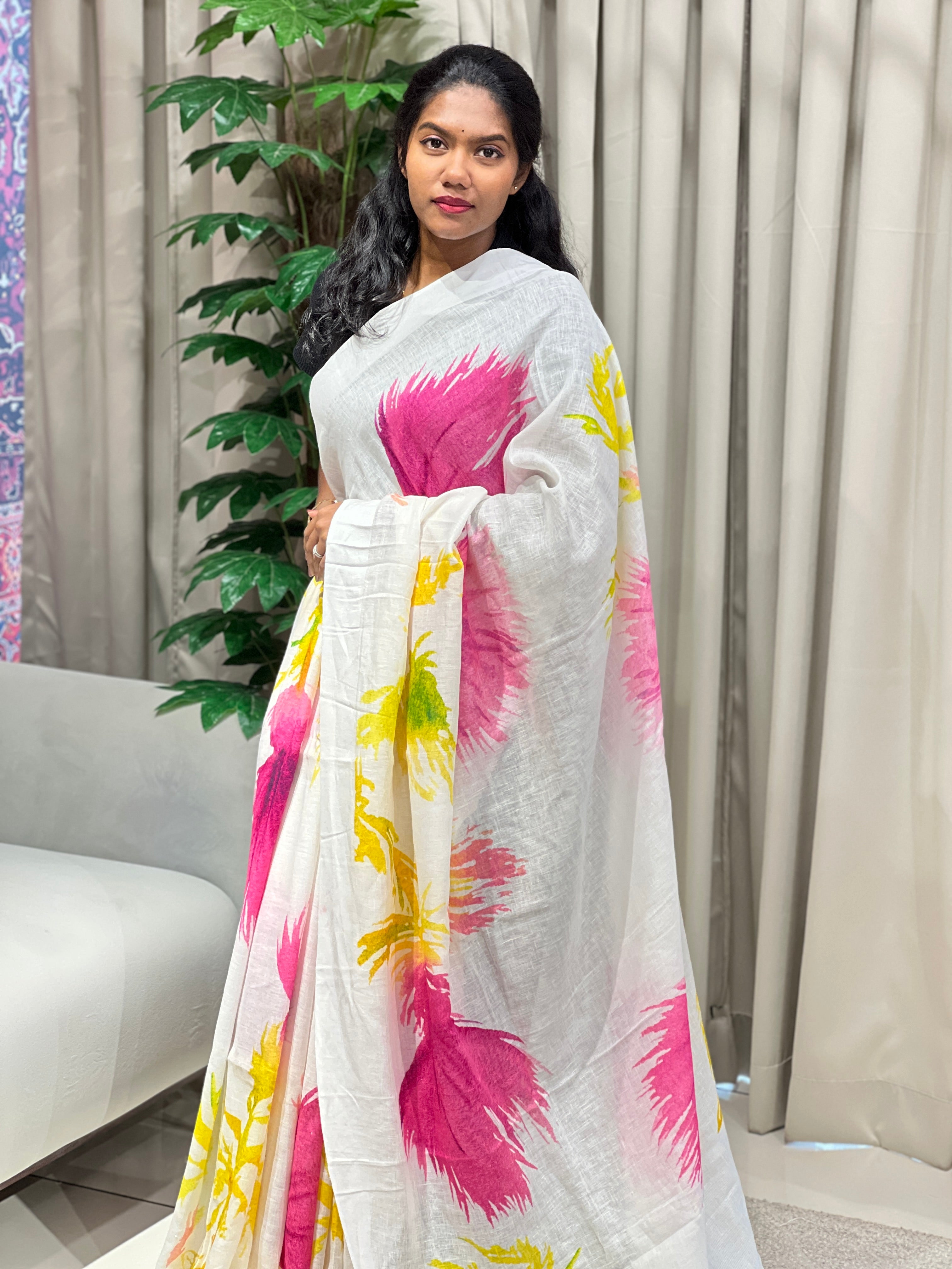 Floral Digital Printed Pure Linen Saree | MR442