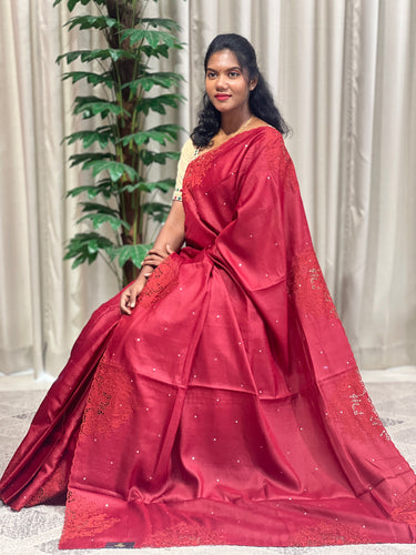 Cut Work Embroidered Pattern Pure Tussar Saree | RGD687