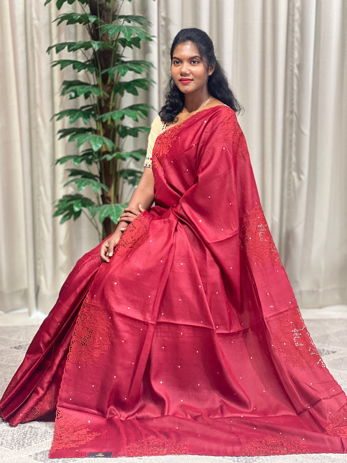 Cut Work Embroidered Pattern Pure Tussar Saree | RGD687