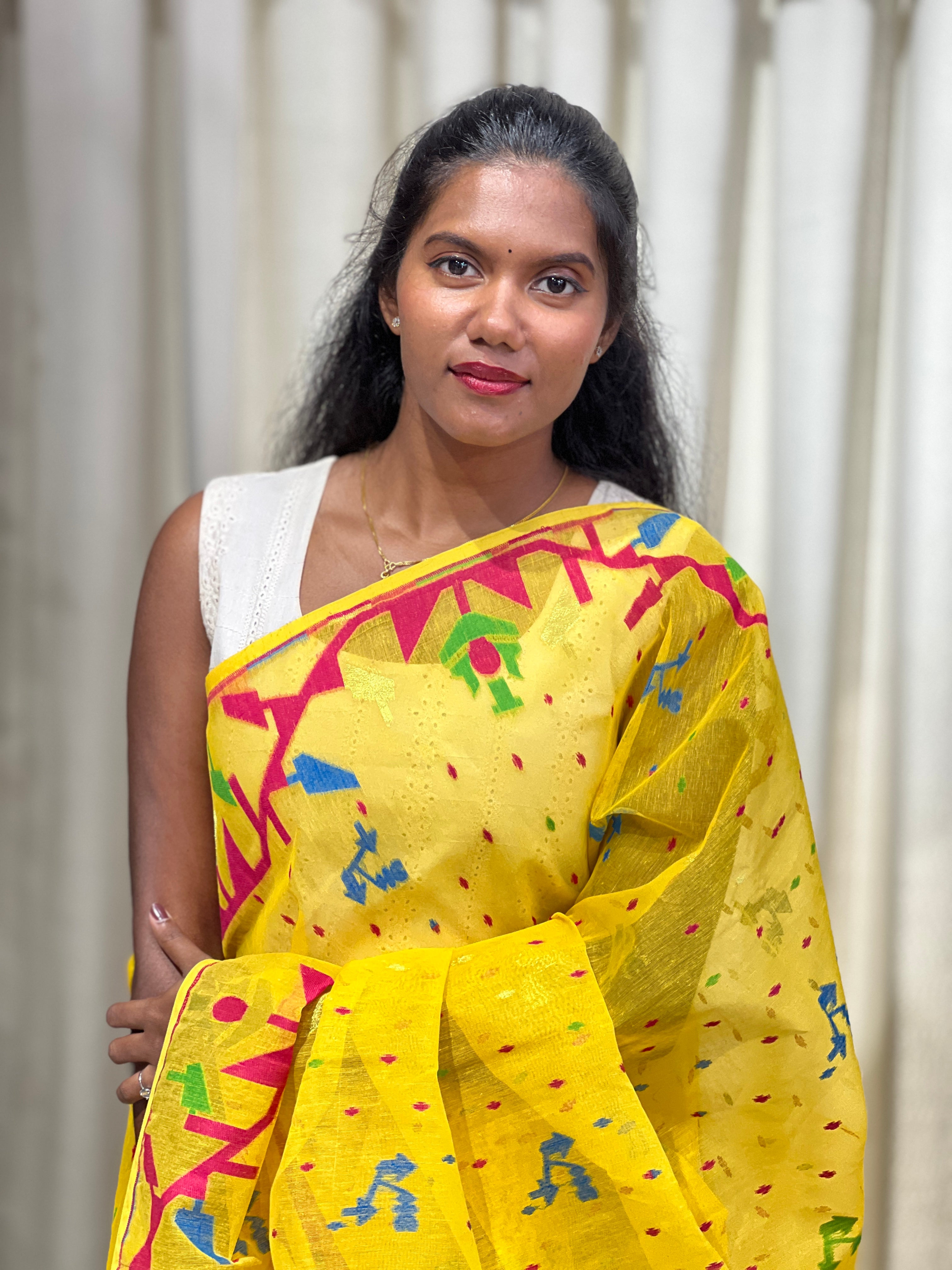 Traditional Jamdani Woven Organdy-Cotton Saree | AYD248
