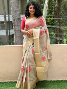 Golden Zari Tissue Saree | ACT986