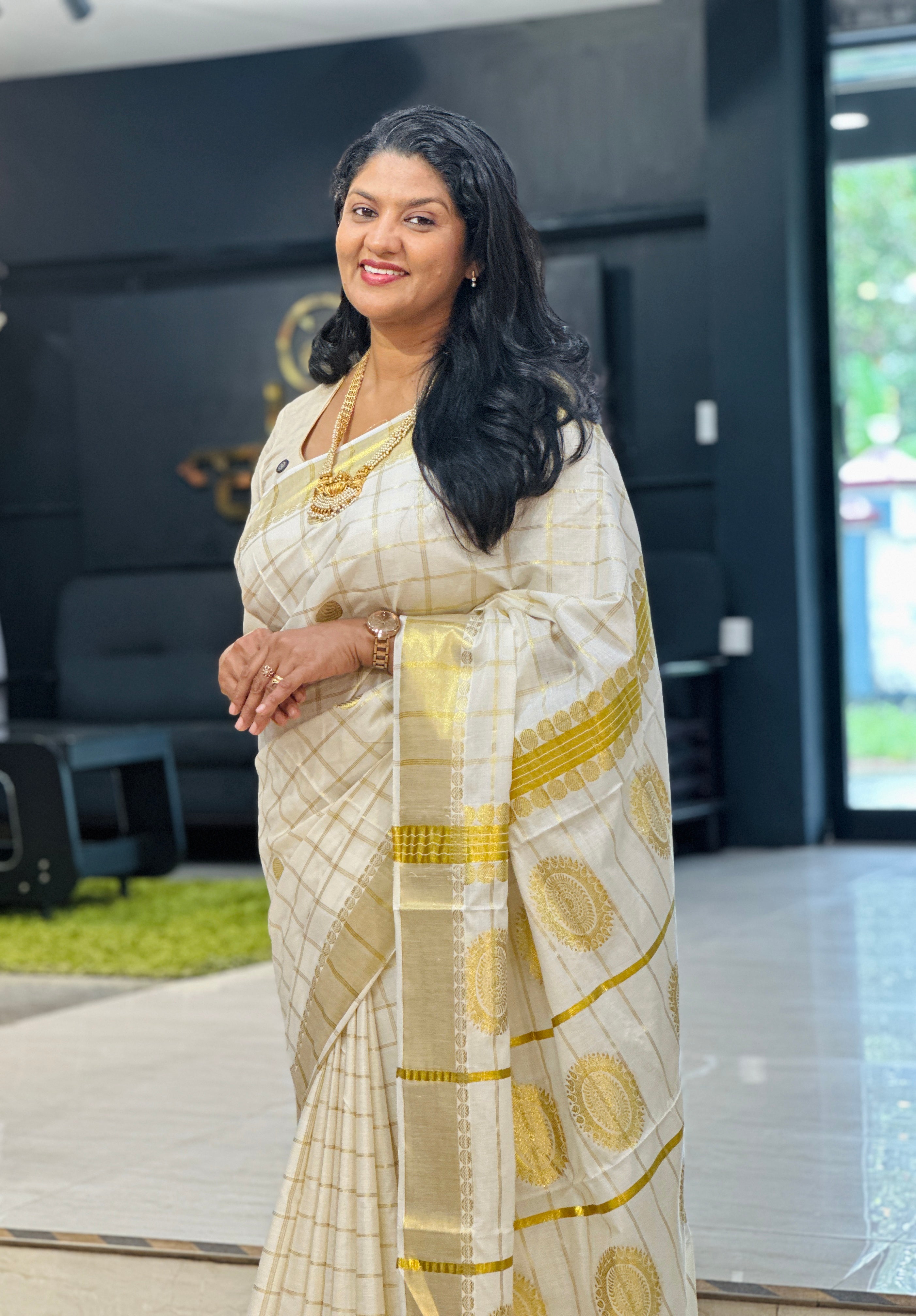 Horizontal Striped Kerala Cotton Saree | RLF200