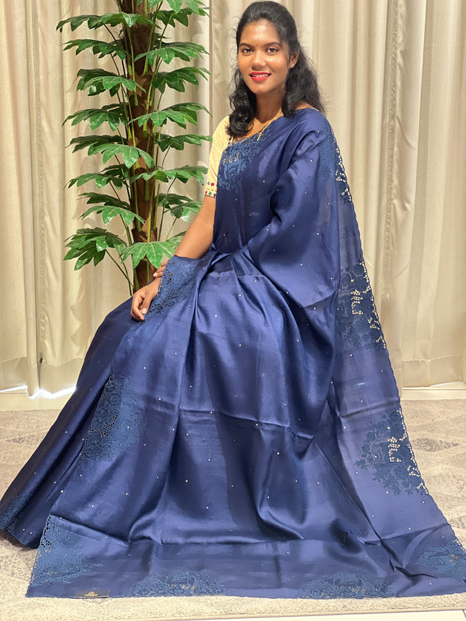 Cut Work Embroidered Pattern Pure Tussar Saree | RGD688