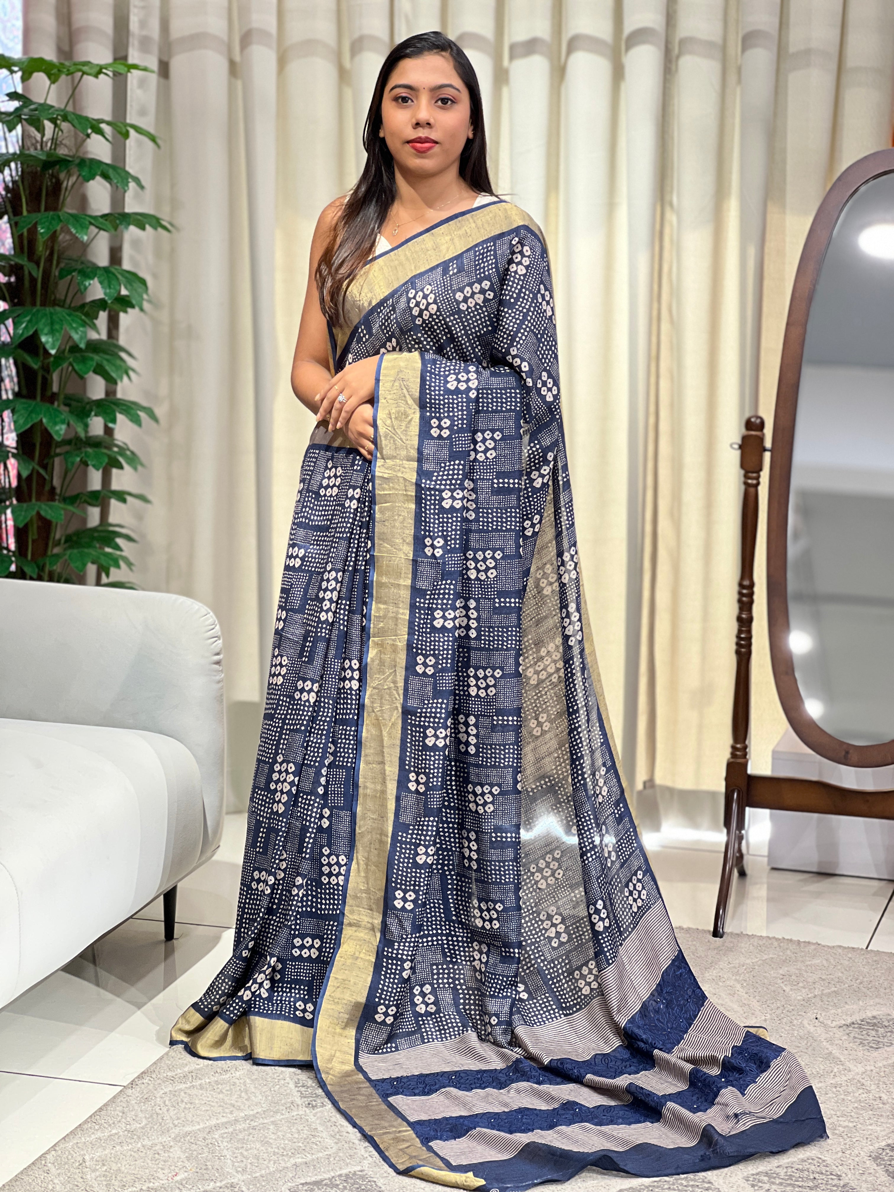 Bandhani Printed Semi Tussar Saree | SSN395