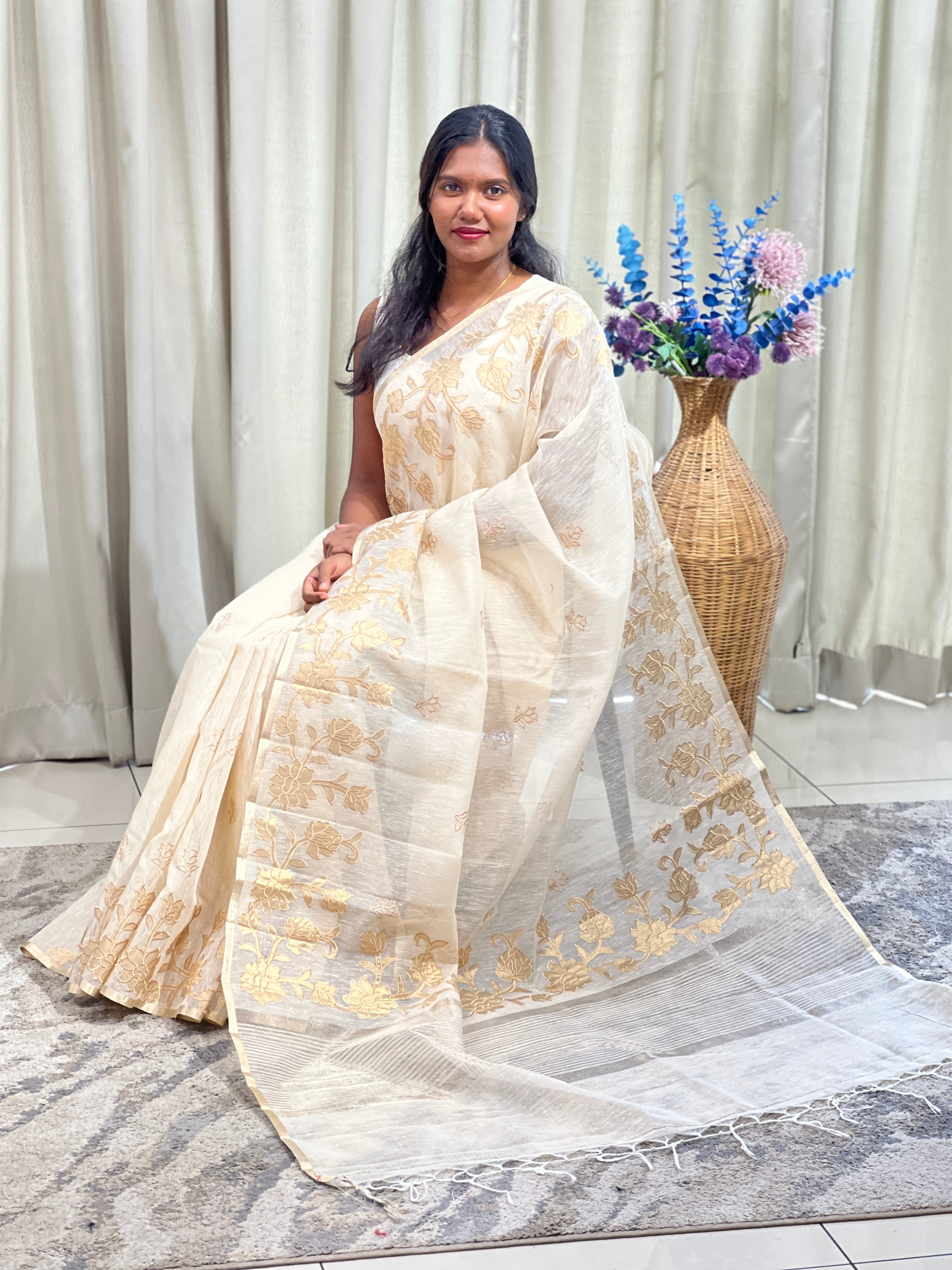 Floral Applique Tissue Saree | ZSS513