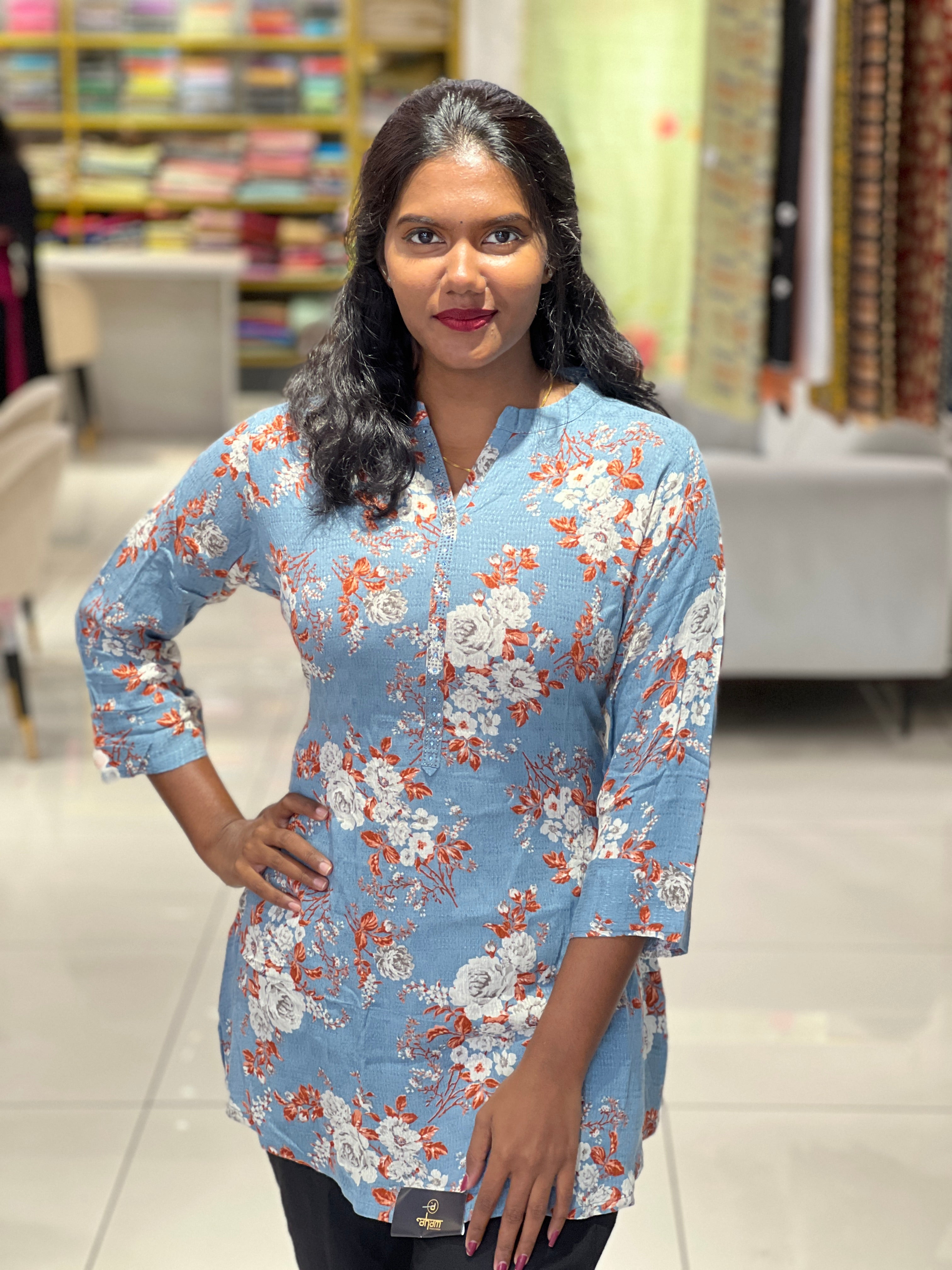 Floral Printed Muslin Finish Short Kurta | NIO126